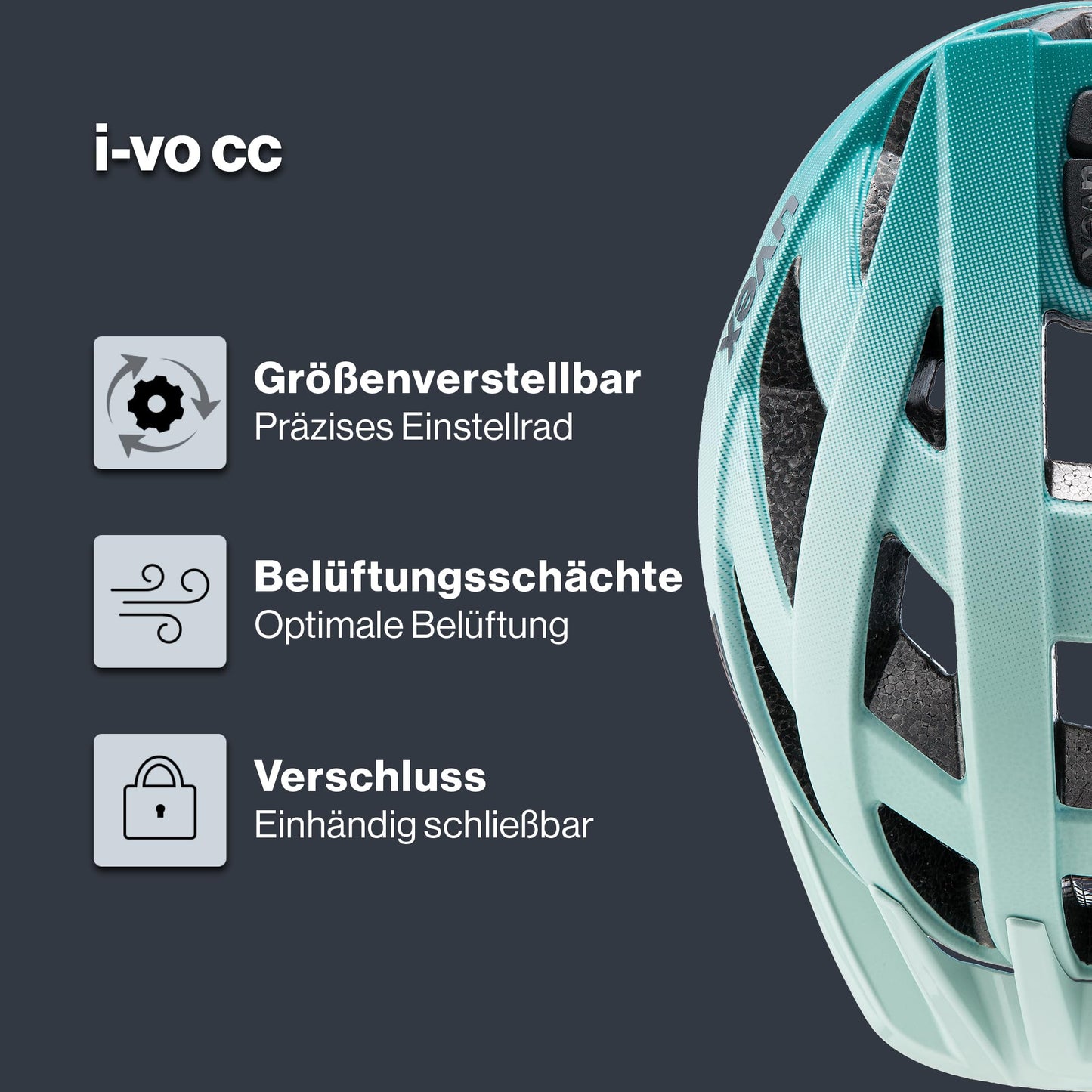uvex i-vo cc bicycle helmet, jade teal matt, 52-57 cm - S413423
