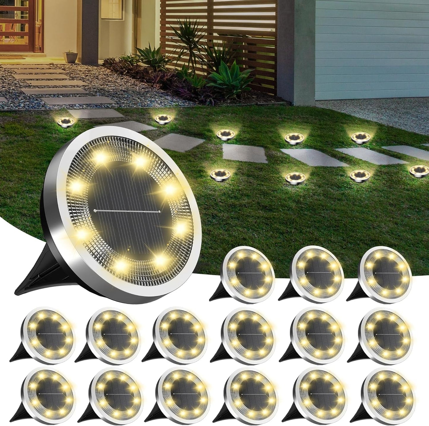 FLOWood solar floor lights outdoor, IP65 waterproof, warm white, 16 pieces - MNDMD