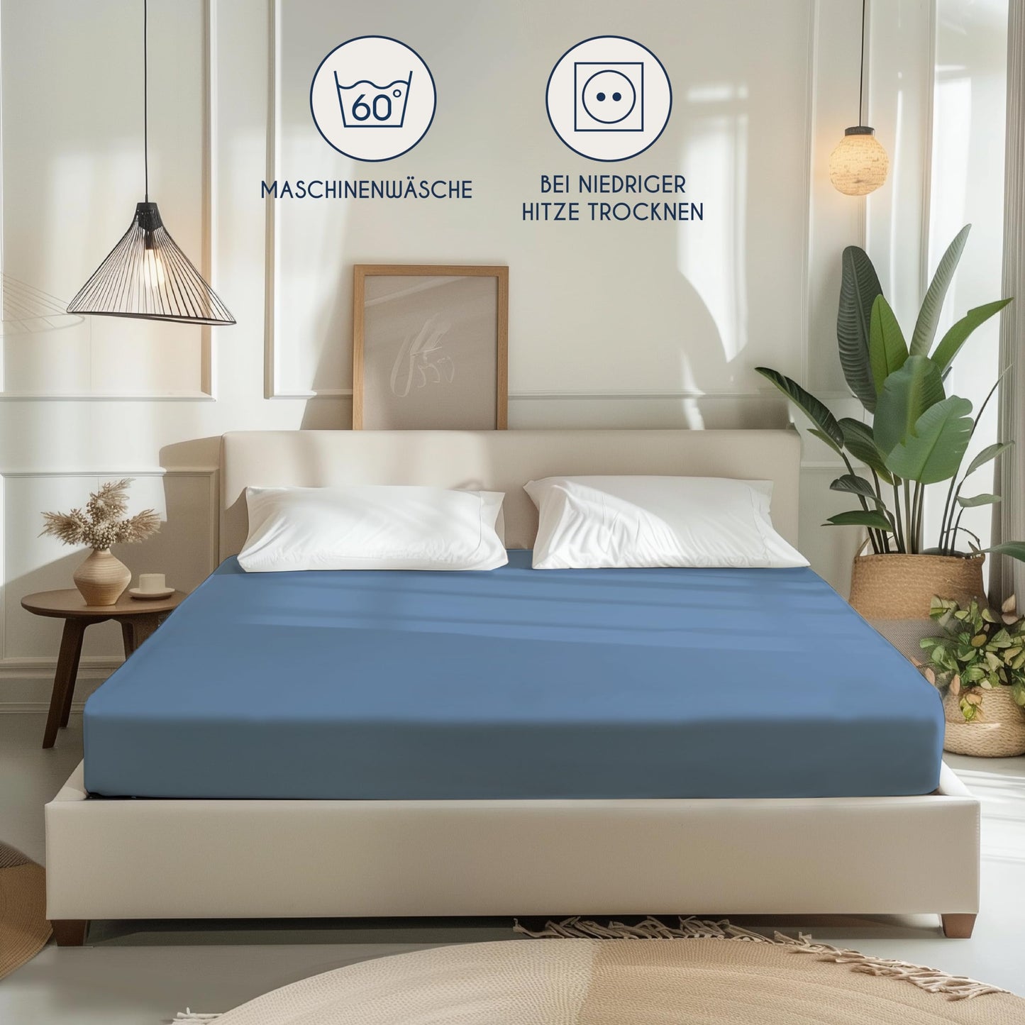 Dreamzie - fitted sheet 180x200cm - cotton Oeko Tex certified - blue - 100% jersey fitted sheet 180x200 - DHC_180x200_Bl_2