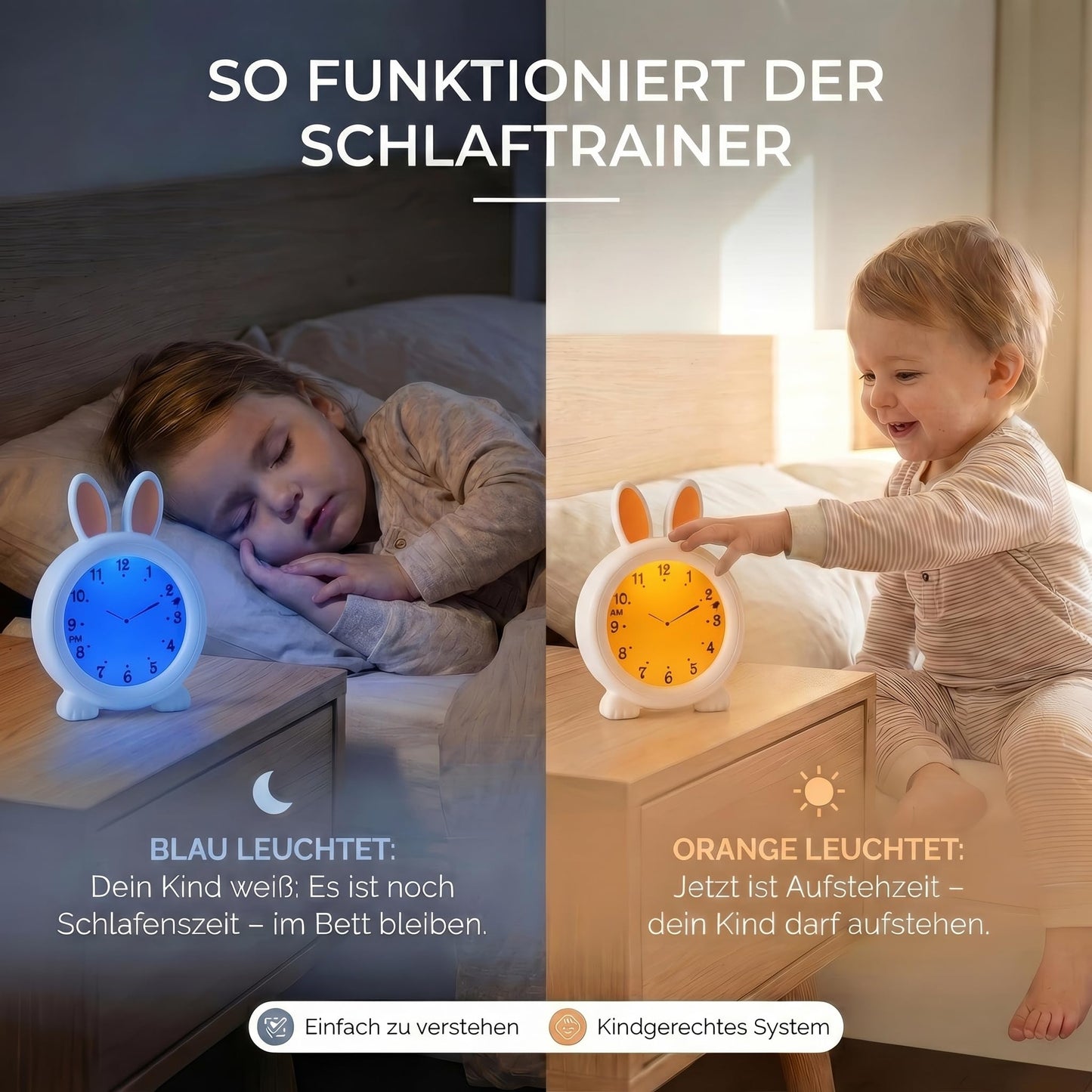 Alecto Monkey Alarm Clock Children - Children's Alarm Clock USB Rechargeable - Children's Alarm Clock with Night Light - Sleep Trainer (White) - BC100