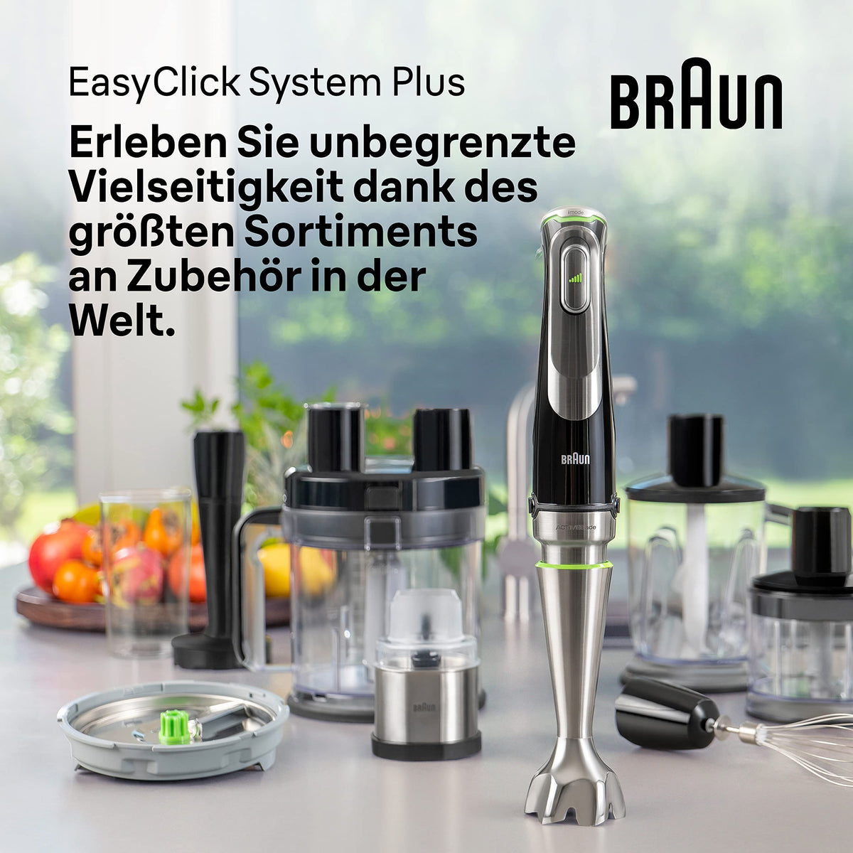 Braun MultiQuick 9 MQ 9187XLI - Electric Hand Blender with variable speed control, 4-piece accessory set, 1200 Watts, Black/Stainless Steel