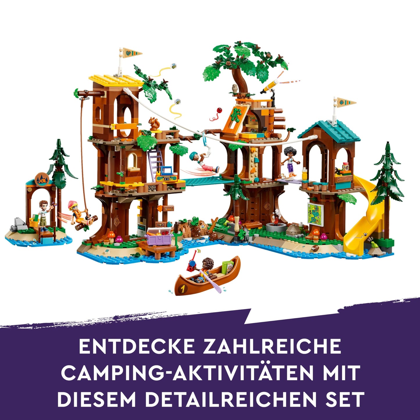 LEGO Friends tree house in the adventure camp, play set for girls and boys aged 8 and over with 5 toy figures and 5 animals, gift idea for creative play, sports toy, dollhouse 42631