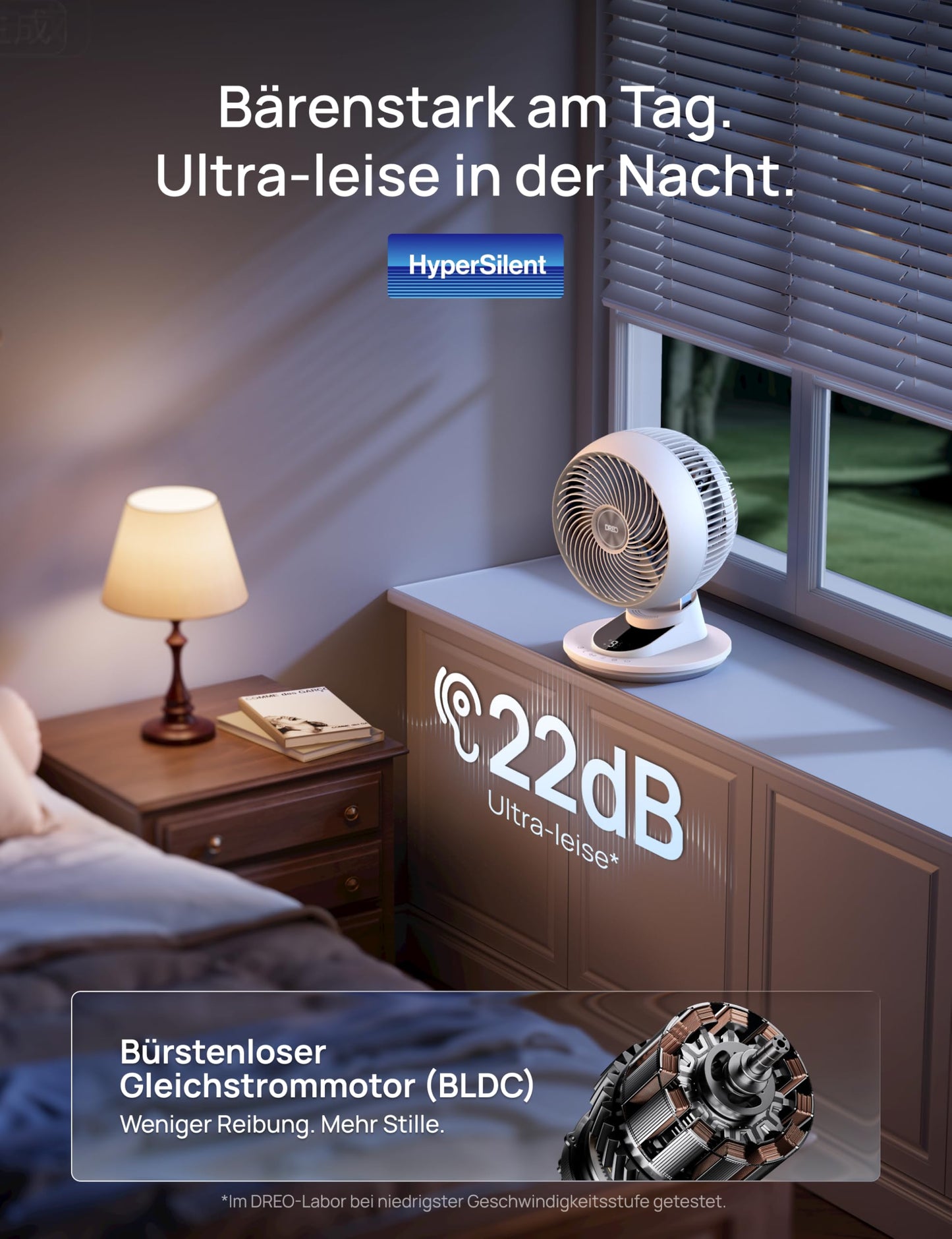 DREO 3D table fan, very quiet 22 dB, small fan with remote control, 8.8 m/s strong airflow, 90° oscillation, app & voice control, 9 levels, 8/12h timer for bedroom & office - DR-HAF008