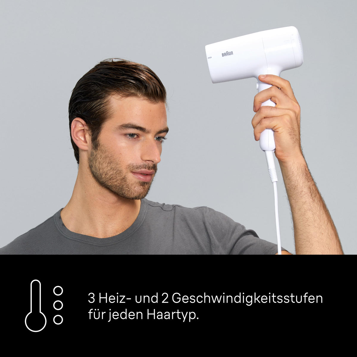 Braun Hair Dryer HD2.1 – Lightweight hair dryer with styling nozzle for all hair types, 2100 W, 3 heat settings and 2 speeds, White, BRHD210E
