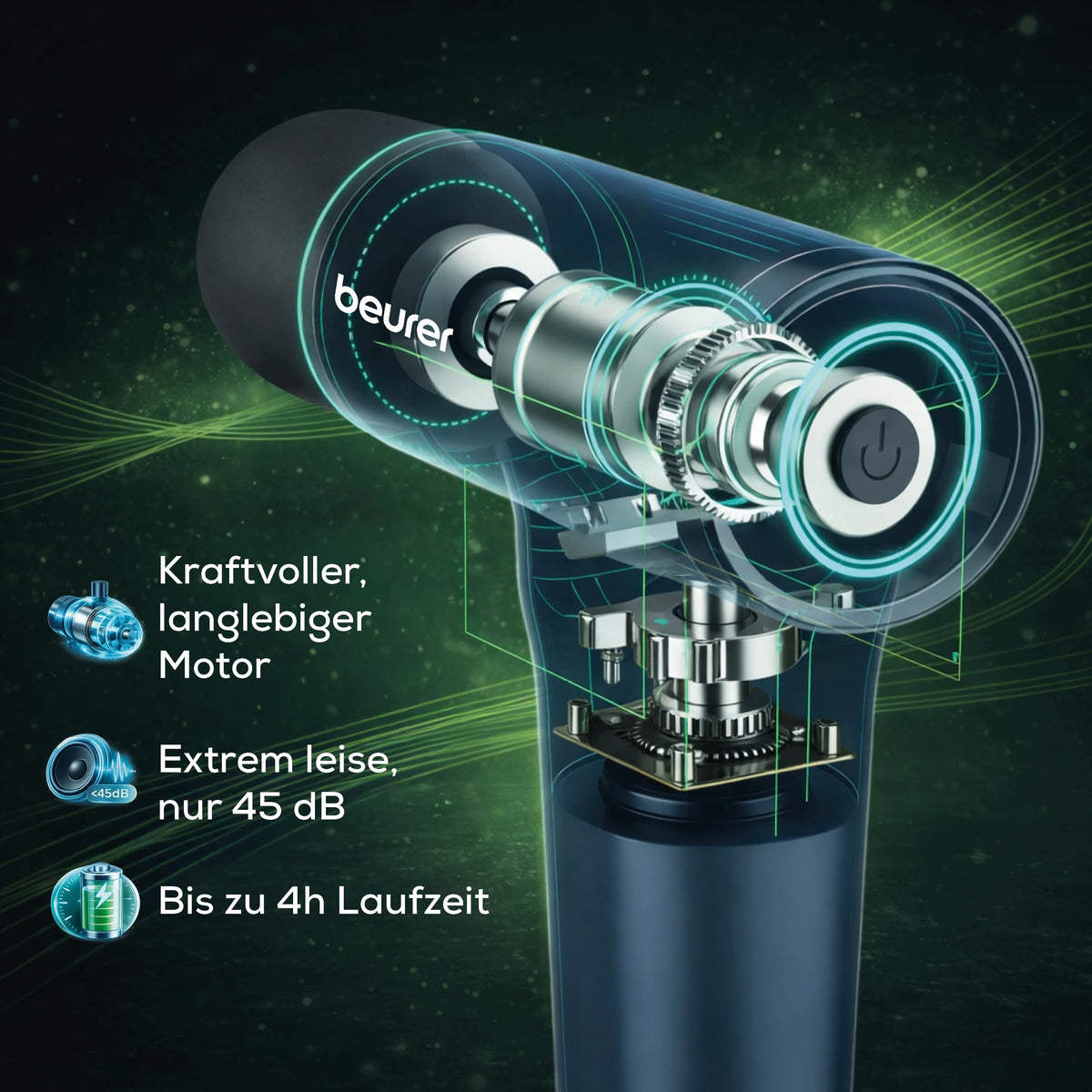Beurer PowerReload compact Massagepistole, masaj profesional pentru puncte de trigger pentru relaxare și regenerare, dispozitiv puternic de masaj pentru mușchi cu 5 capete, 5 niveluri de intensitate, extrem de silențios. - 10638