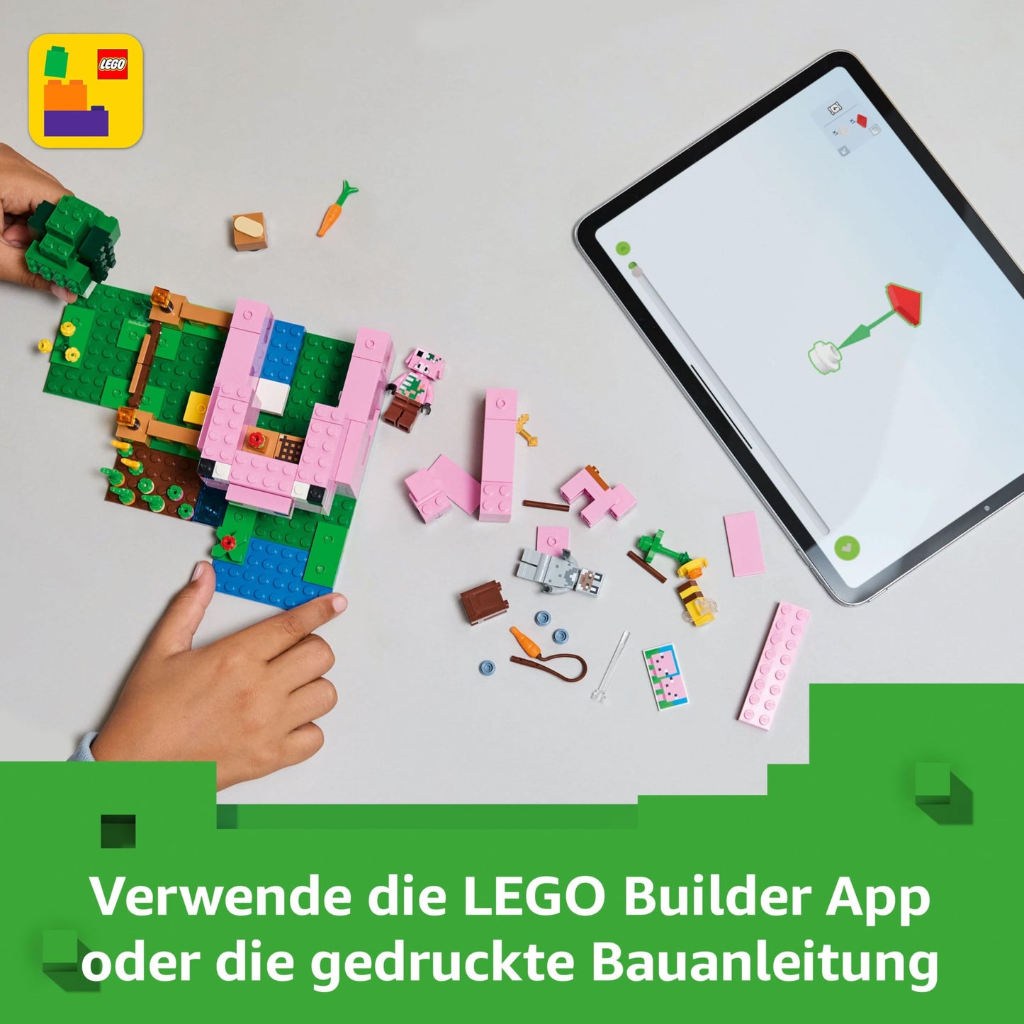LEGO Minecraft The Baby Pig House - Interactive toy with a hero figure, pig, bee, zombie piglin - children's gaming gift for girls and boys aged 7 and over - 21268