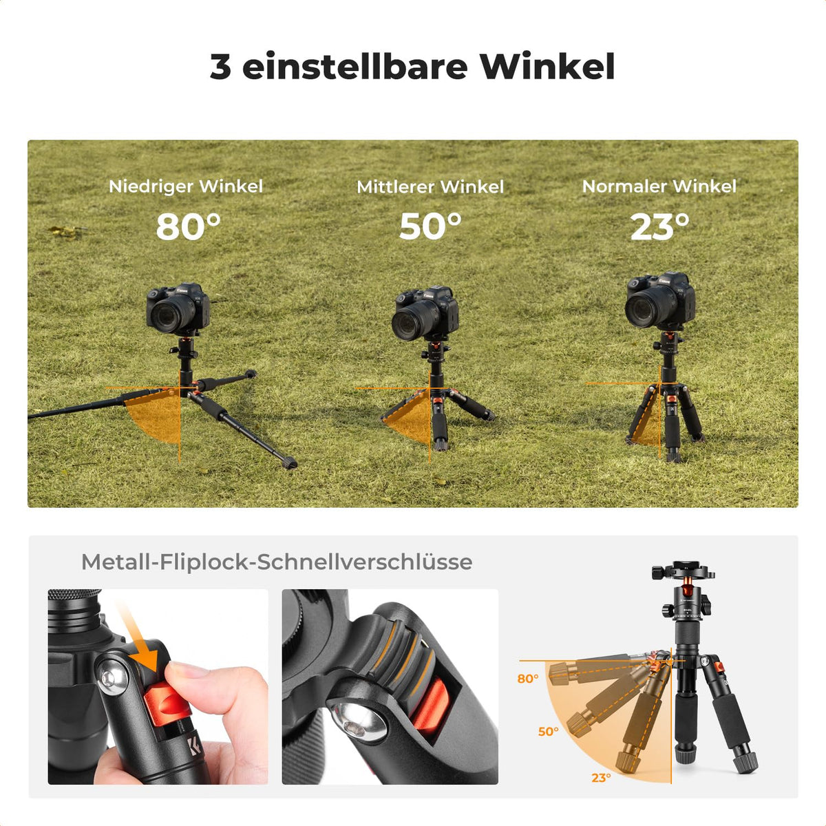 K&F CONCEPT Mini trepied, trepied pentru cameră de birou de 52 cm - S225A1+BH-25