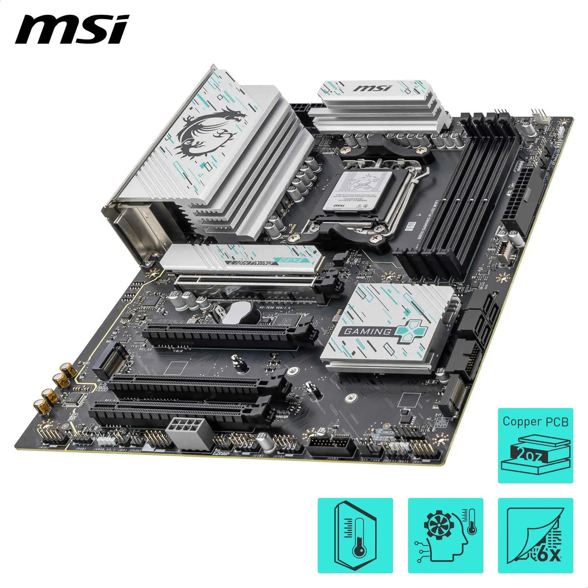 Placa de bază MSI B850 Gaming Plus WiFi, ATX - Suportă procesoare AMD Ryzen 9000/8000/7000, AM5 - Memorie DDR5 Boost 8200+ MT/s (OC), PCIe 5.0 x16 și 4.0 x16, M.2 Gen5, Wi-Fi 7, 5G LAN - 7E56-001R