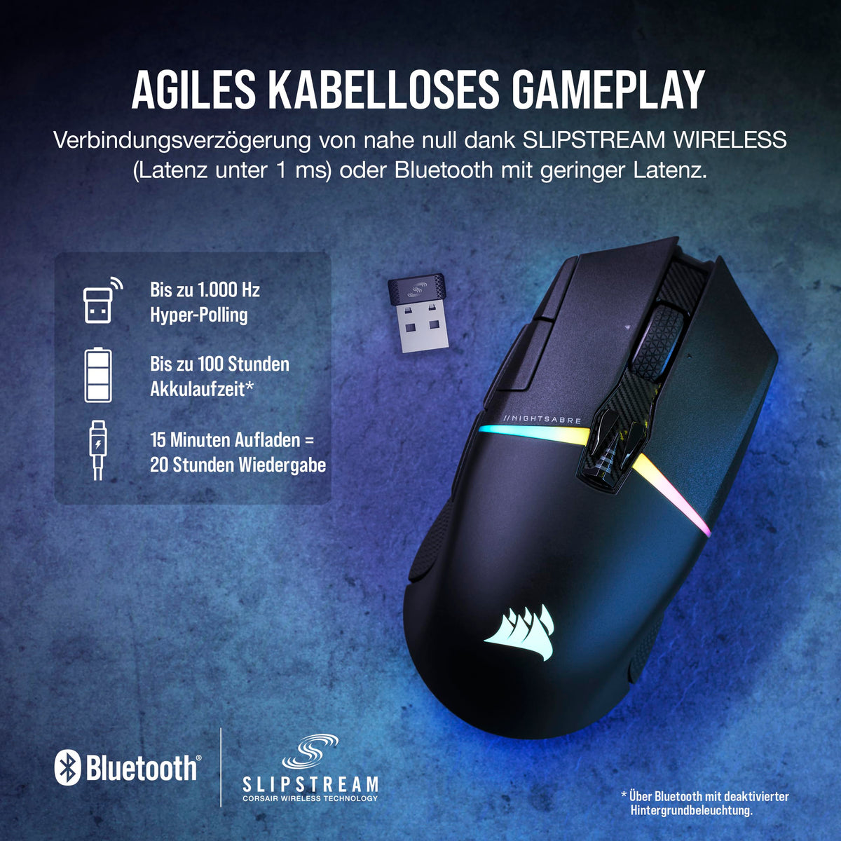 Corsair NIGHTSABRE RGB Wireless Gaming Mouse for FPS, MOBA - 26,000 DPI - 11 Programmable Buttons - Up to 100 Hours Battery Life - iCUE Compatible - Black - CH-931B011-EU
