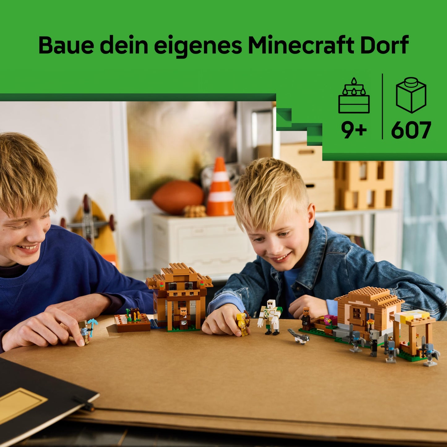LEGO Minecraft Attack of the Magician on the Village - Model with Garden - 11 Figures Including Bricklayer & Iron Golem - Room Decoration for Children - Gaming Gift for Boys, Girls and Fans from 9 Years - 21596