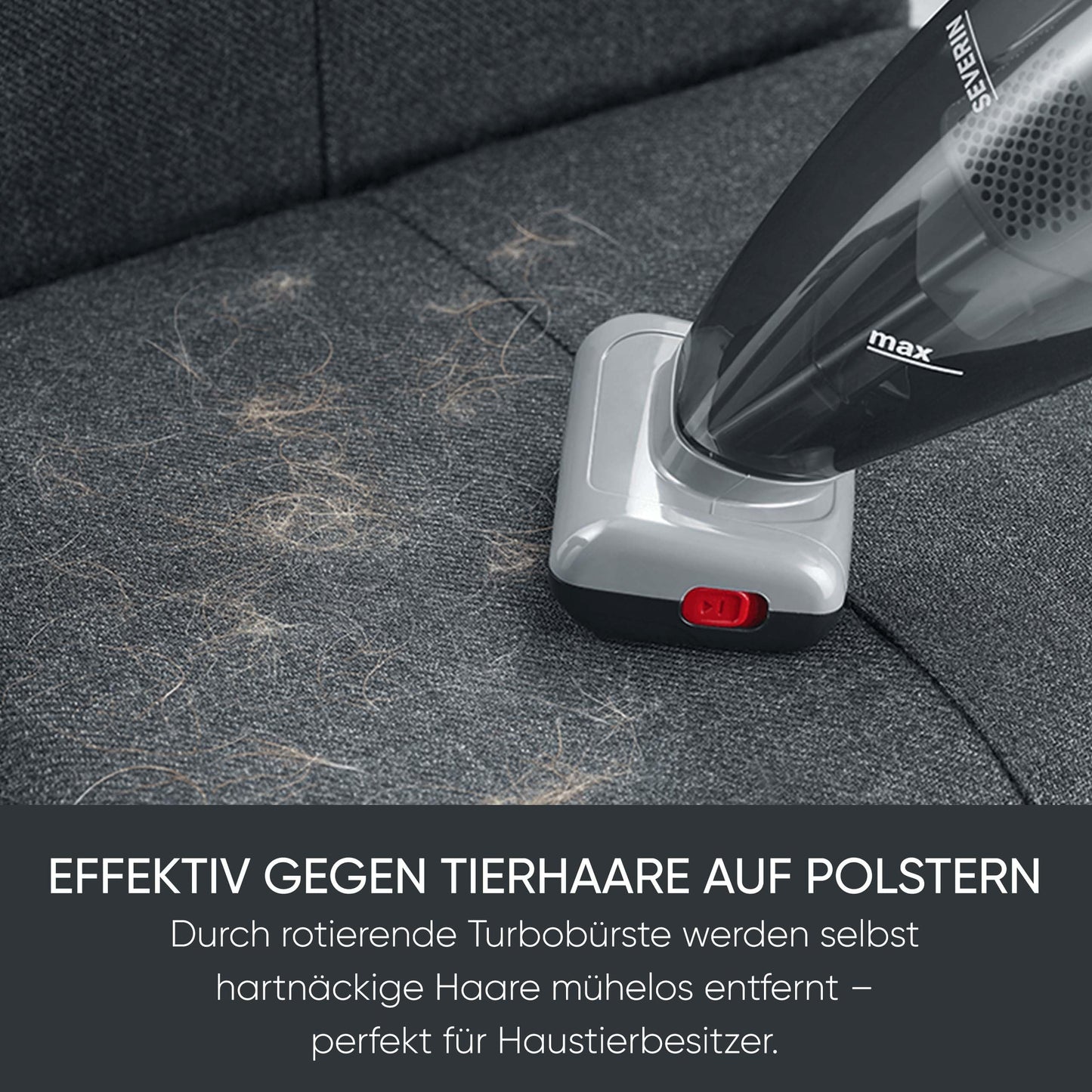 Severin 4-in-1 cordless handheld vacuum cleaner, wireless wet & dry vacuum cleaner for car seats, handheld vacuum cleaner for pet hair & liquids, up to 30 minutes running time in eco mode, white-grey-red, HV 7146