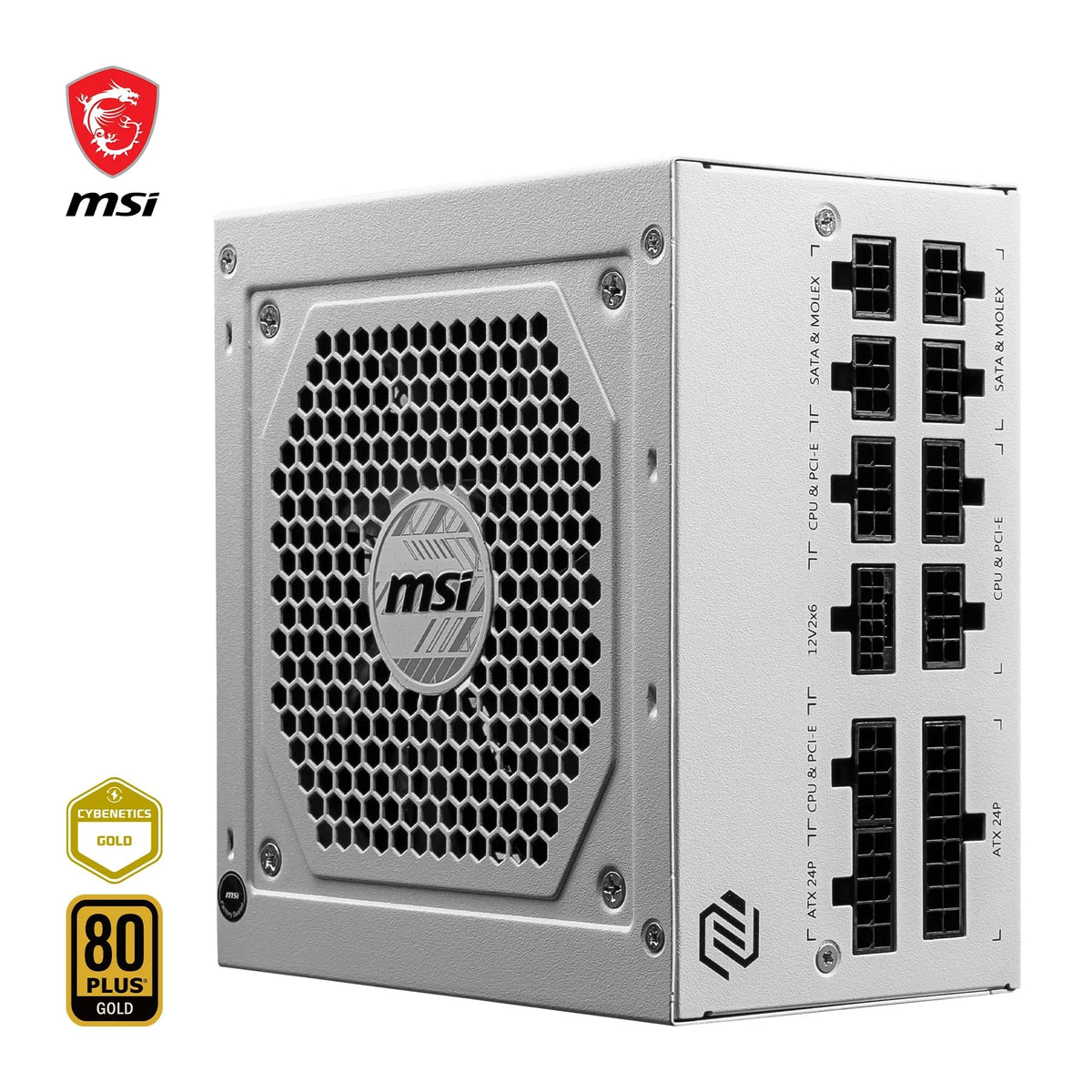 MSI MAG A850GL PCIE5 White Sursă de alimentare, 850W, 80 Plus Gold, complet modulară, ATX 3.0, suport pentru GPU PCIe 5.0, ventilator de 120mm FDB, Full-Bridge LLC, cabluri plate negre. - 306-7ZP8A24-CE0