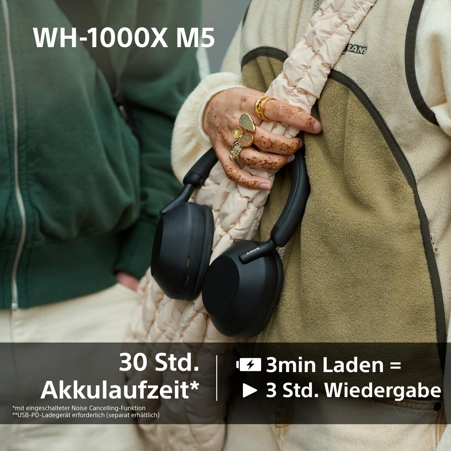 Sony WH-1000XM5 wireless over-ear headphones, active noise canceling at premium level with spatial 3D audio, transparency mode, up to 30 hours of battery life, Bluetooth, black - WH1000XM5B.CE7