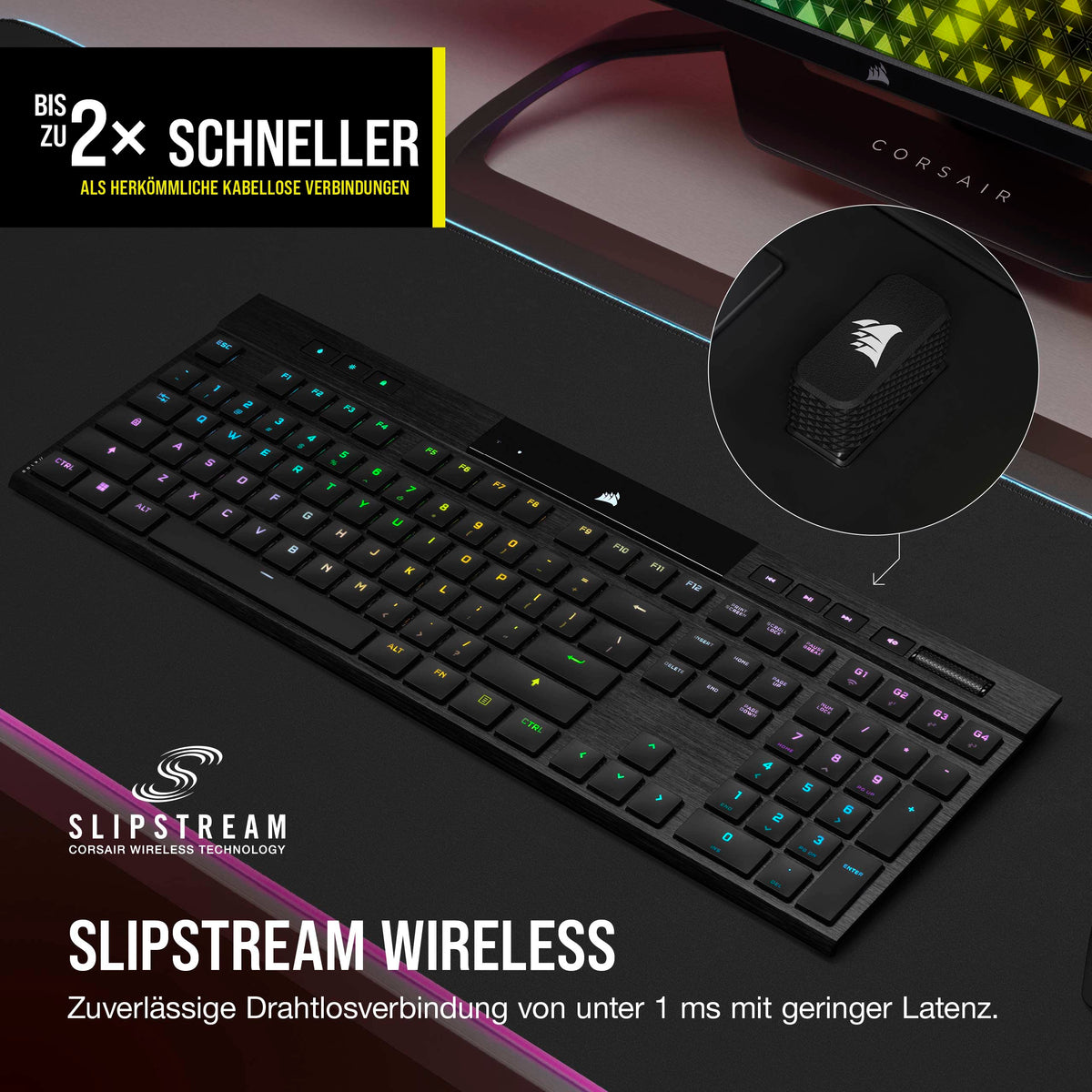 CORSAIR K100 AIR WIRELESS RGB Tastatur mecanică de gaming - Negru - CH-913A01U-DE