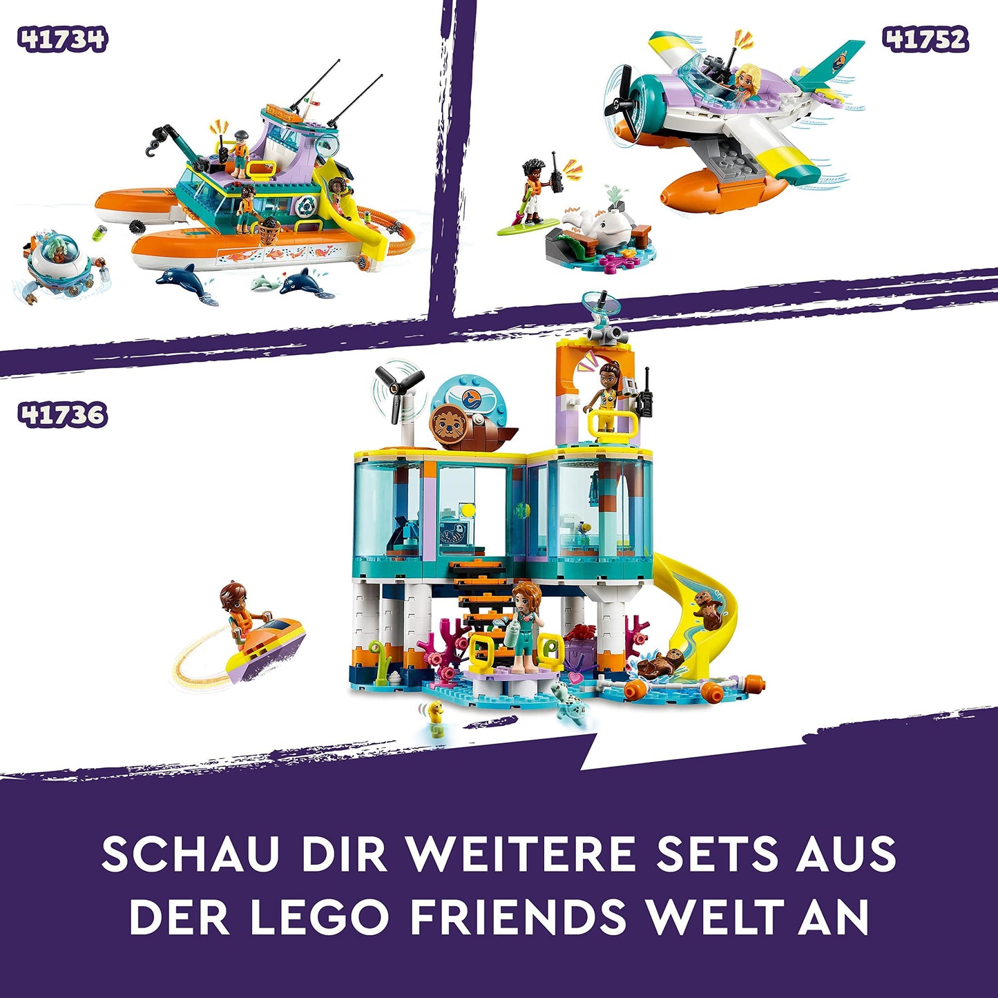 LEGO 41736 Friends Sea Rescue Center Vet Toy for Kids with Otter, Seahorse and Turtle Animal Figures, Animal Care Toy, Girls and Boys Ages 7+