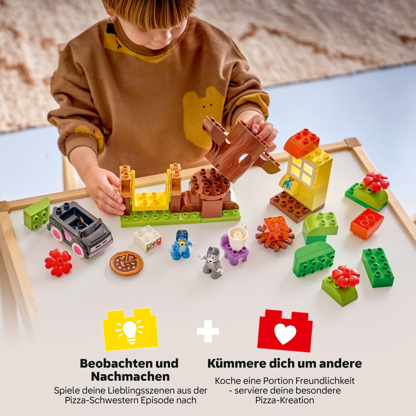 LEGO DUPLO Bluey Pizza Sisters with Muffin and Bluey - Motor Skills Toy for Toddlers - Montessori Set with Car, 2 Figures, Tree & Swing - Gift for Girls & Boys from 2 Years - 10469
