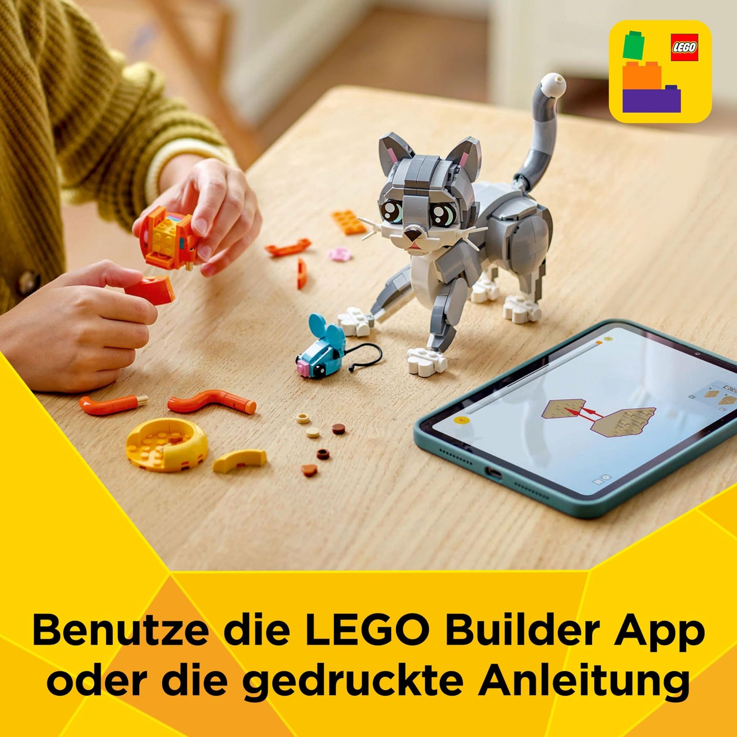 LEGO Creator 3in1 Gray Cat - Animal figure convertible into a pigeon or a dog - Creative birthday gift for girls and boys aged 8 and up - 31163