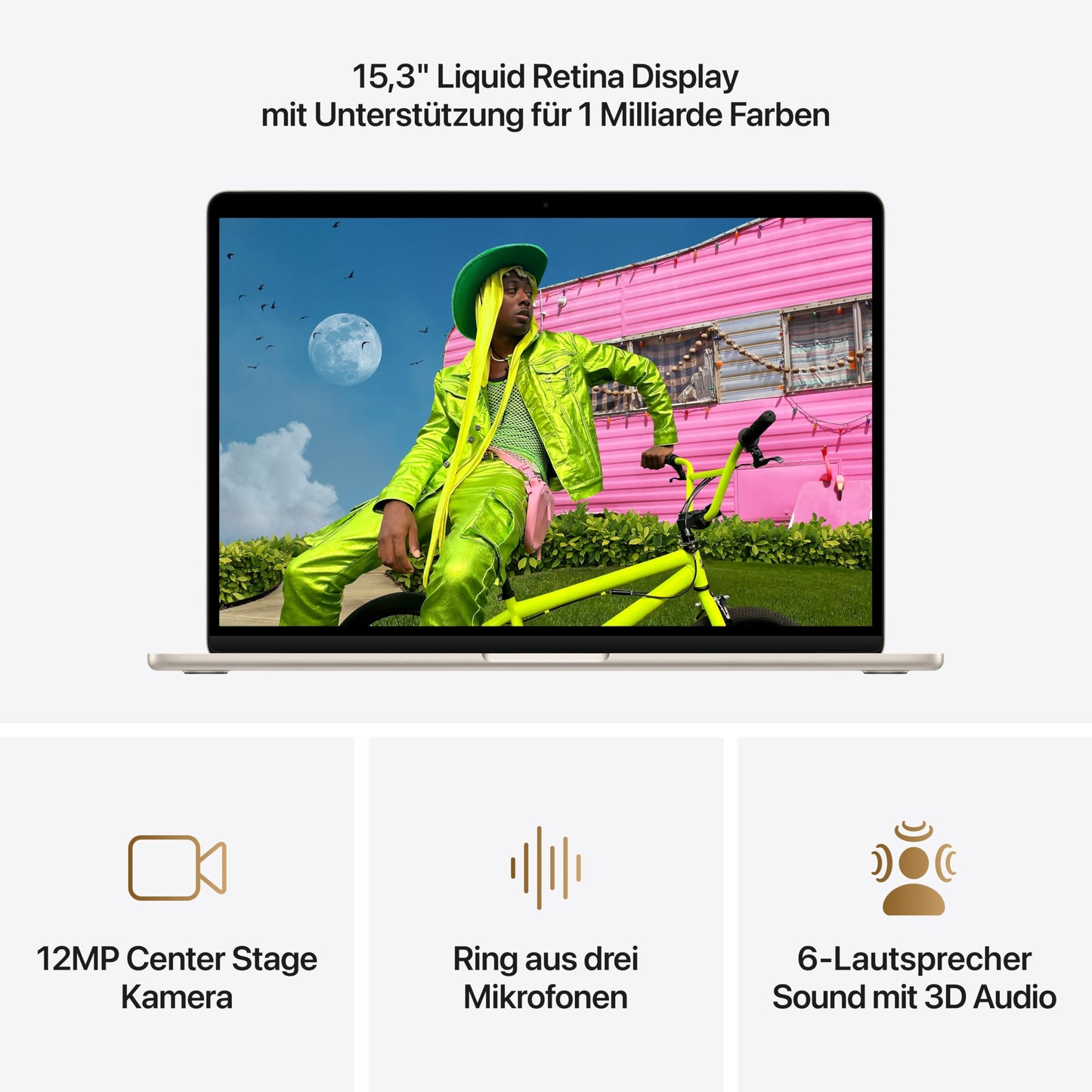 Apple 15.3" MacBook Air M5 chip with 10-core CPU and 10-core GPU: Liquid Retina Display, 16 GB shared RAM, 512 GB SSD, Touch ID, WLAN 7, Polarstern; with Apple 70W USB-C power adapter - MDVD4D/A