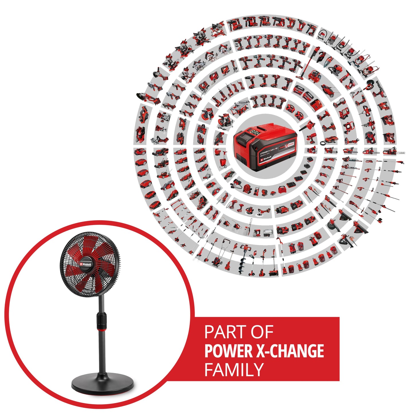 Einhell cordless fan GE-CF 18/320 P Li-Solo Power X-Change (18 V, stand fan, 4 speed levels, automatic swivel function, height adjustable, without battery) - 3408071
