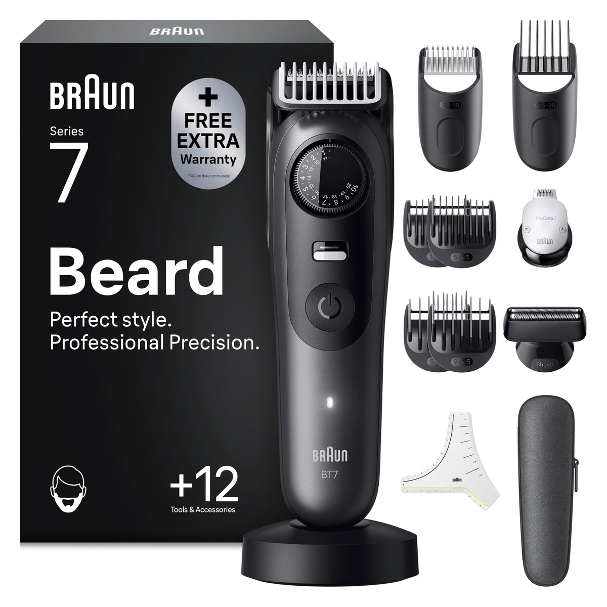Braun Trimmer pentru Barbă Series 7, Tăietor de Barbă Fără Fir pentru Bărbați, BT7545, Gri