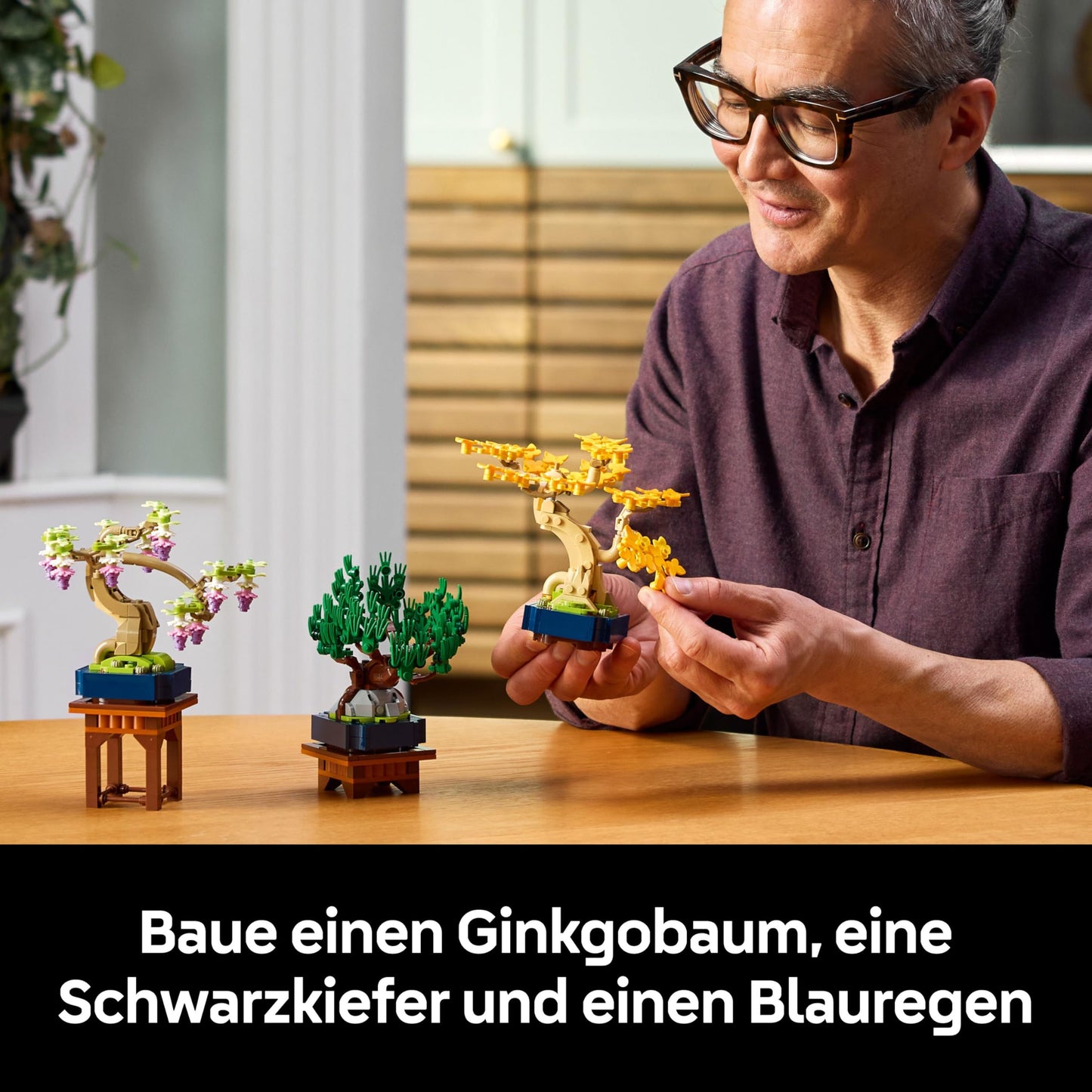 LEGO Botanicals Mini Bonsais - Bonsai for building and displaying - Artificial flowers DIY decoration - Ginkgo, black pine & wisteria artificial plants - Gift for adults - 10373