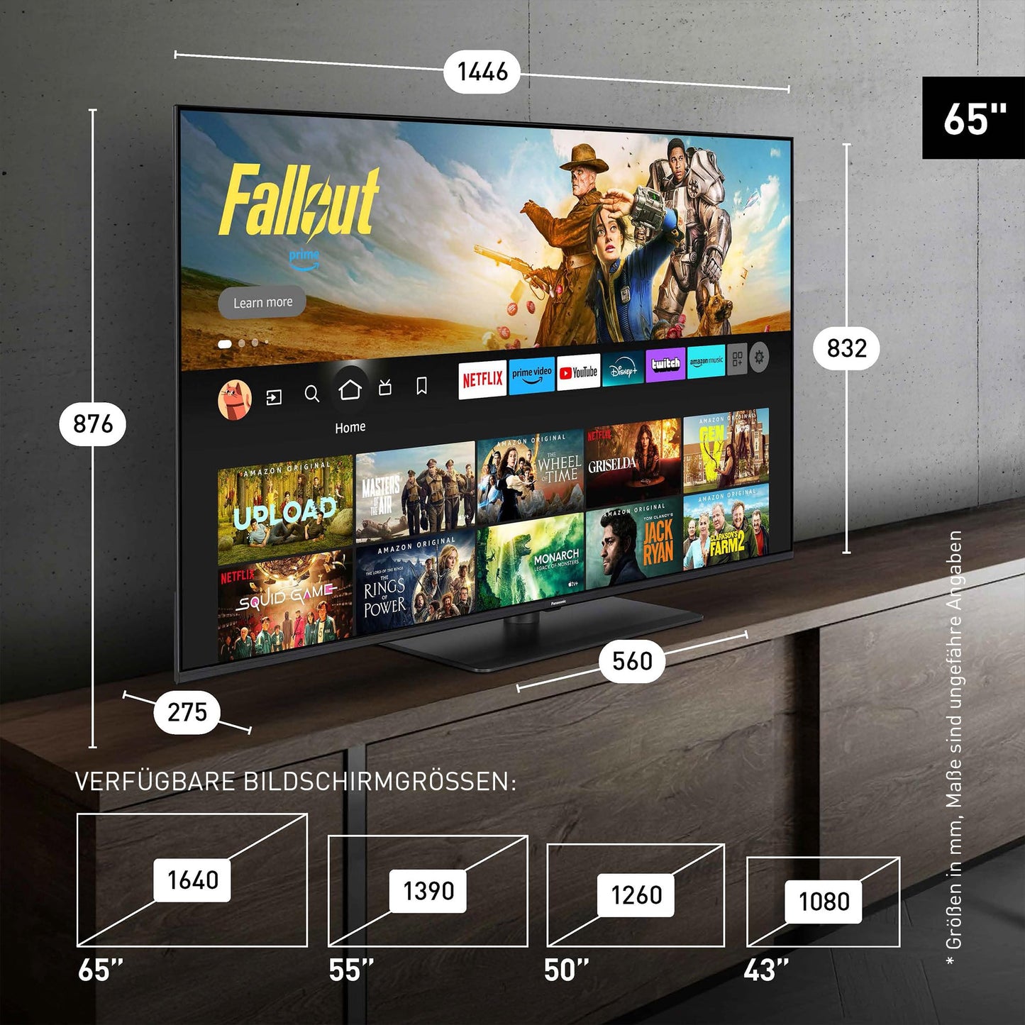 Panasonic Premium TV-65W85BEZ, W85B Series, 65 inch, 4K Ultra HD QLED Smart TV, 2025, 120 Hz, Fire TV, Dolby Vision and Atmos, Game Mode Extreme, Alexa, Apple Support, Bluetooth, Black
