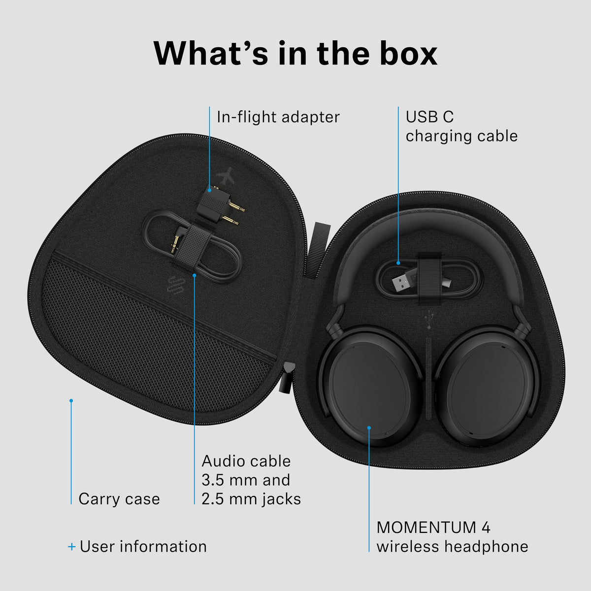 Sennheiser MOMENTUM 4 Wireless Noise Cancelling Headphones – Bluetooth headphones headset for crystal clear calls with adaptive noise cancellation, over-ear design, 60 hours battery life, foldable, white - 509267