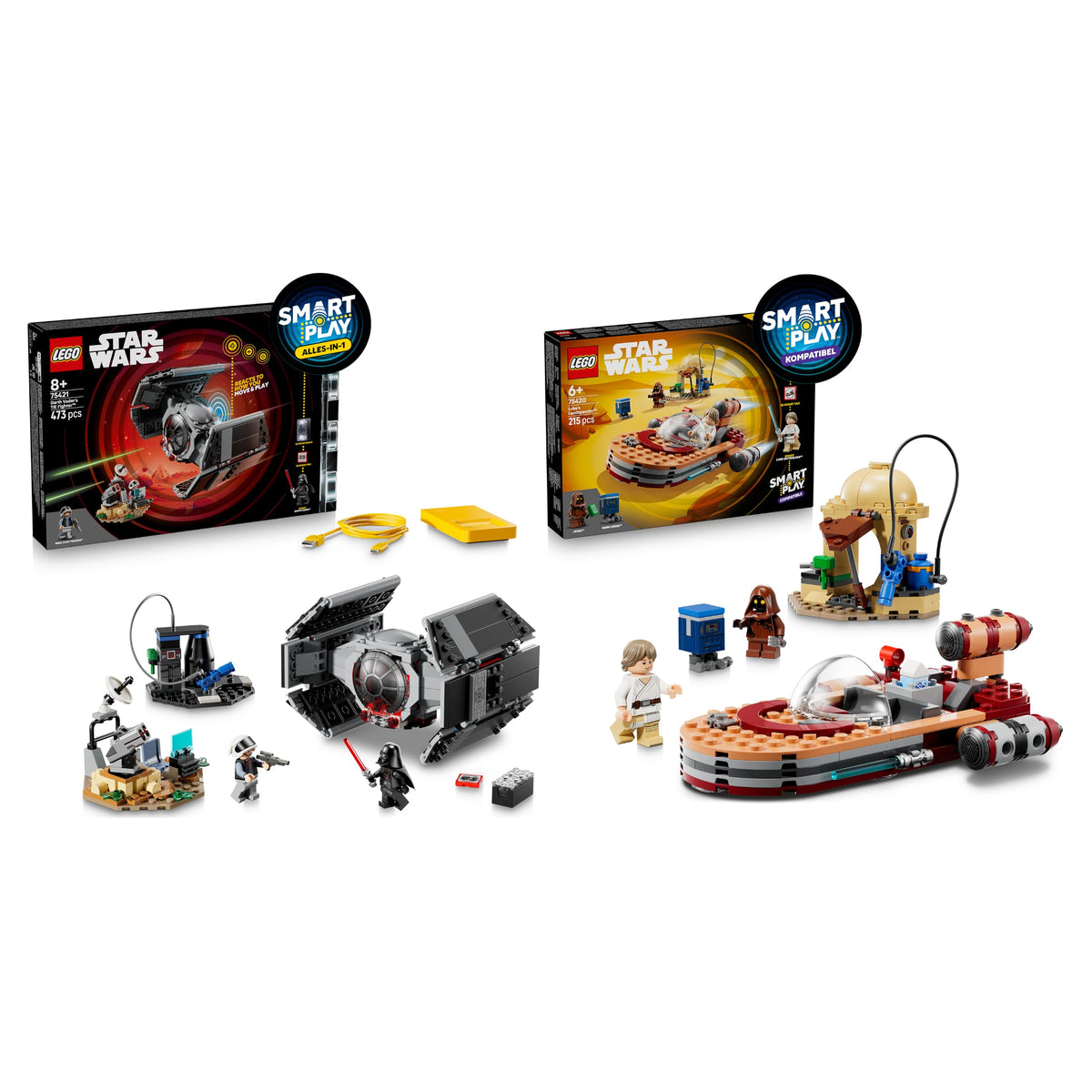 LEGO Star Wars SMART Play Bundle: Setul All-In-One Darth Vader’s TIE Fighter 75421 & Setul Compatibil Luke’s Landspeeder 75420 - Jucării Interactive - Cadouri pentru băieți și fete de 6+ ani