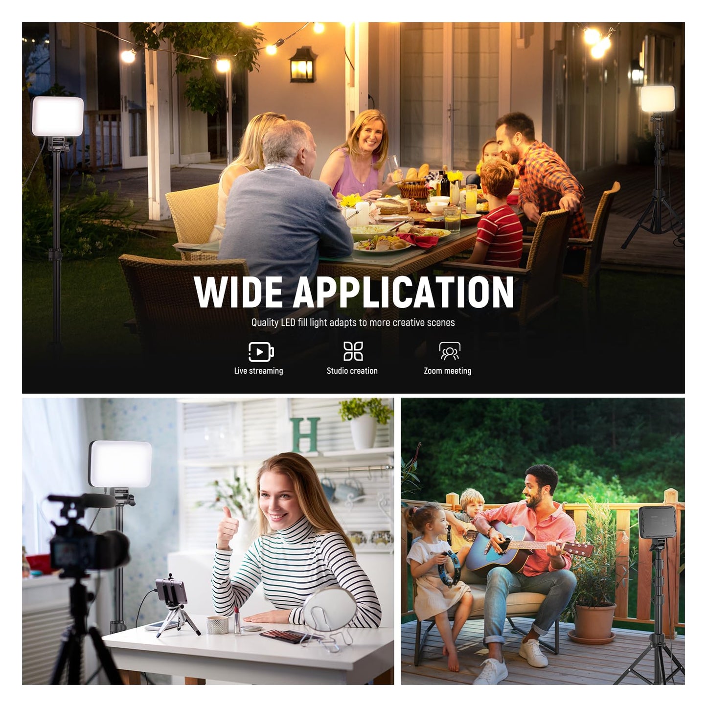 NEEWER Basics LED Video Light Panel Lighting Set Pack of 3 Two-Tone Dimmable Portable Studio Lights with Tripods and Filters 3200K ~ 5600K CRI95 750Lux for Photography Videos and Streaming BP66