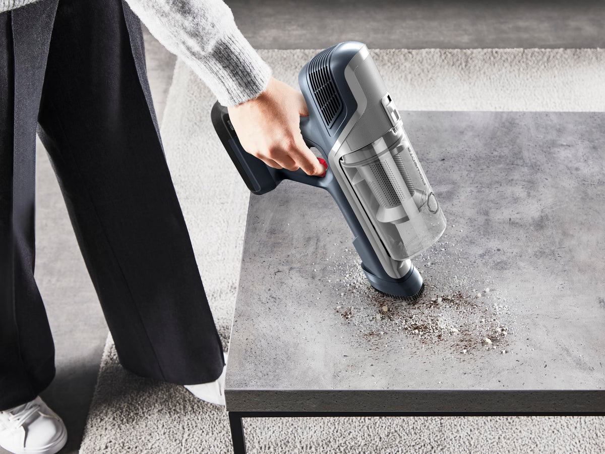Rowenta X-Pert 6.60 Cordless Vacuum Cleaner, 100 W power, 45 min runtime, bagless, LED brush head, removable battery, 0.55 l container, includes crevice tool and wall mount, gray, RH6836EO