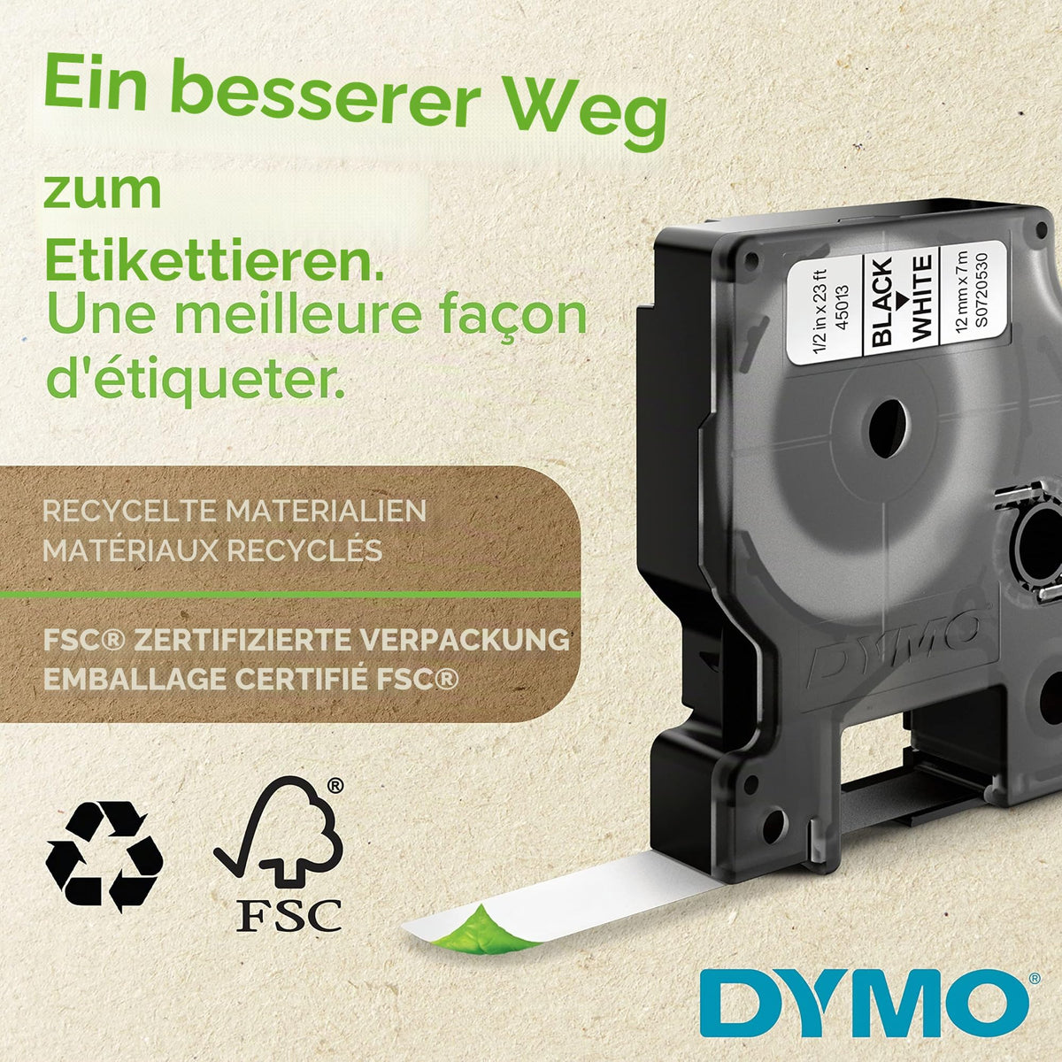 DYMO Original D1 Label Tape | black on white | 12mm x 7m | self-adhesive labeling tape | for LabelManager labeling device | 4 D1 label cassettes - 2150471