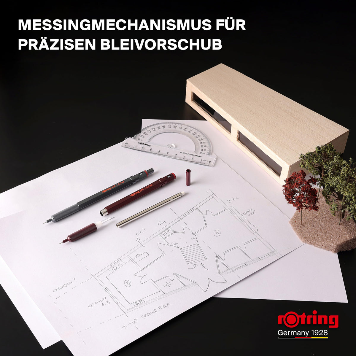 rOtring 600 Mechanical Pencil | HB Lead 0.5 mm | Twist-Lead Pencil with Full Metal Body | Stone Grey | Non-slip Knurled Grip Zone and Hexagonal Shaft - SAP_2204409