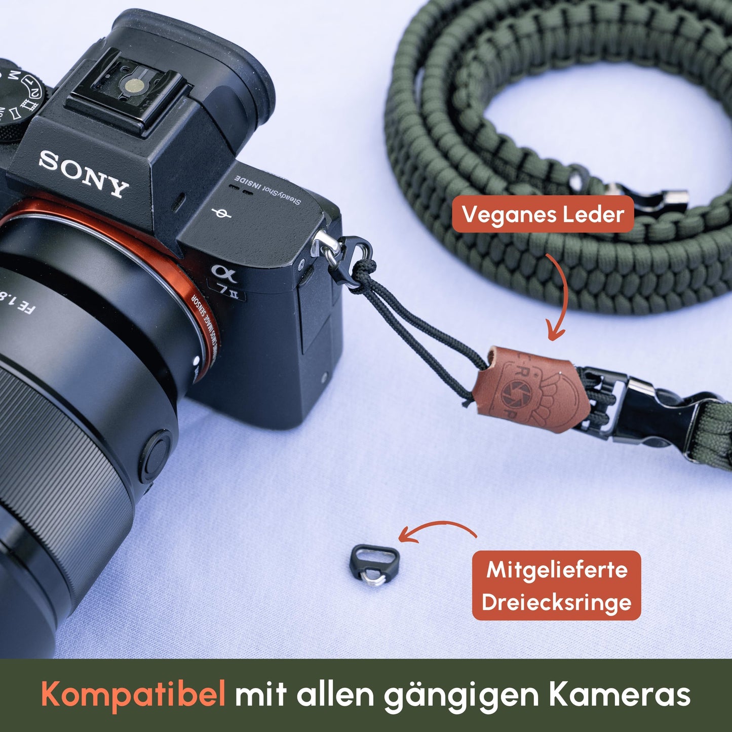 C-Rope camera strap THE TRAVELER hand-braided from paracord, shoulder strap with quick release, 100cm, olive - CRP-TRL-100-OLV