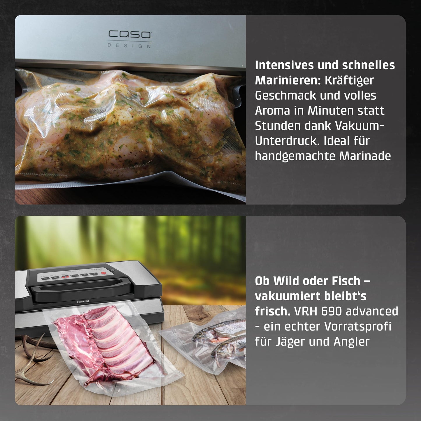 CASO VRH 690 advanced vacuum sealer test winner, vacuum sealer for food, 150 vacuum sealing processes non-stop, double weld seam, 20 liters/min, cutter, incl. 2 professional film rolls - 1527