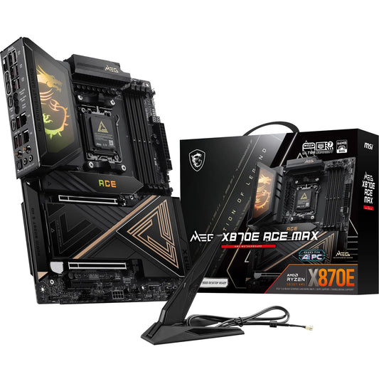 MSI MEG X870E ACE MAX Placă de bază, ATX - Suportă procesoare AMD Ryzen 9000/8000 / 7000, AM5-64MB BIOS ROM, 110A SPS VRM, memorie DDR5 (până la 9000+ MT/s OC), M.2 & PCIe 5.0, USB4, Wi-Fi 7 - 7E85-001R
