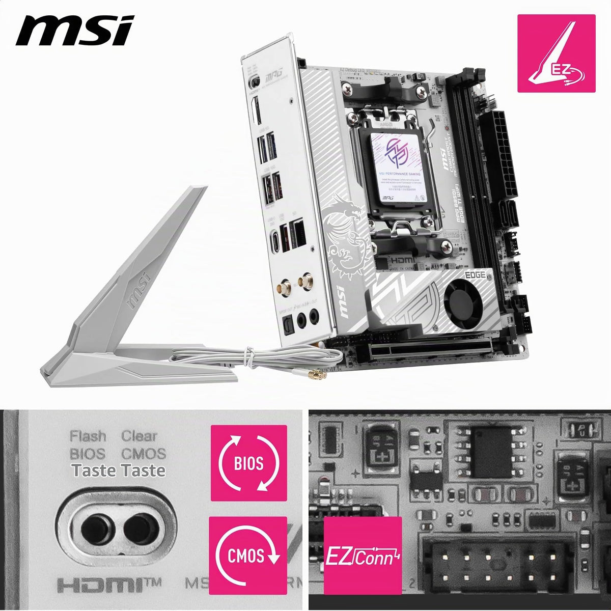 MSI MPG B850I Edge TI WiFi Motherboard, ATX - Supports AMD Ryzen 9000/8000/7000 processors, AM5-90A SPS VRM, DDR5 Memory Boost (8200+MT/s OC), PCIe 5.0 x16, M.2 Gen5, Wi-Fi 7, 5G LAN