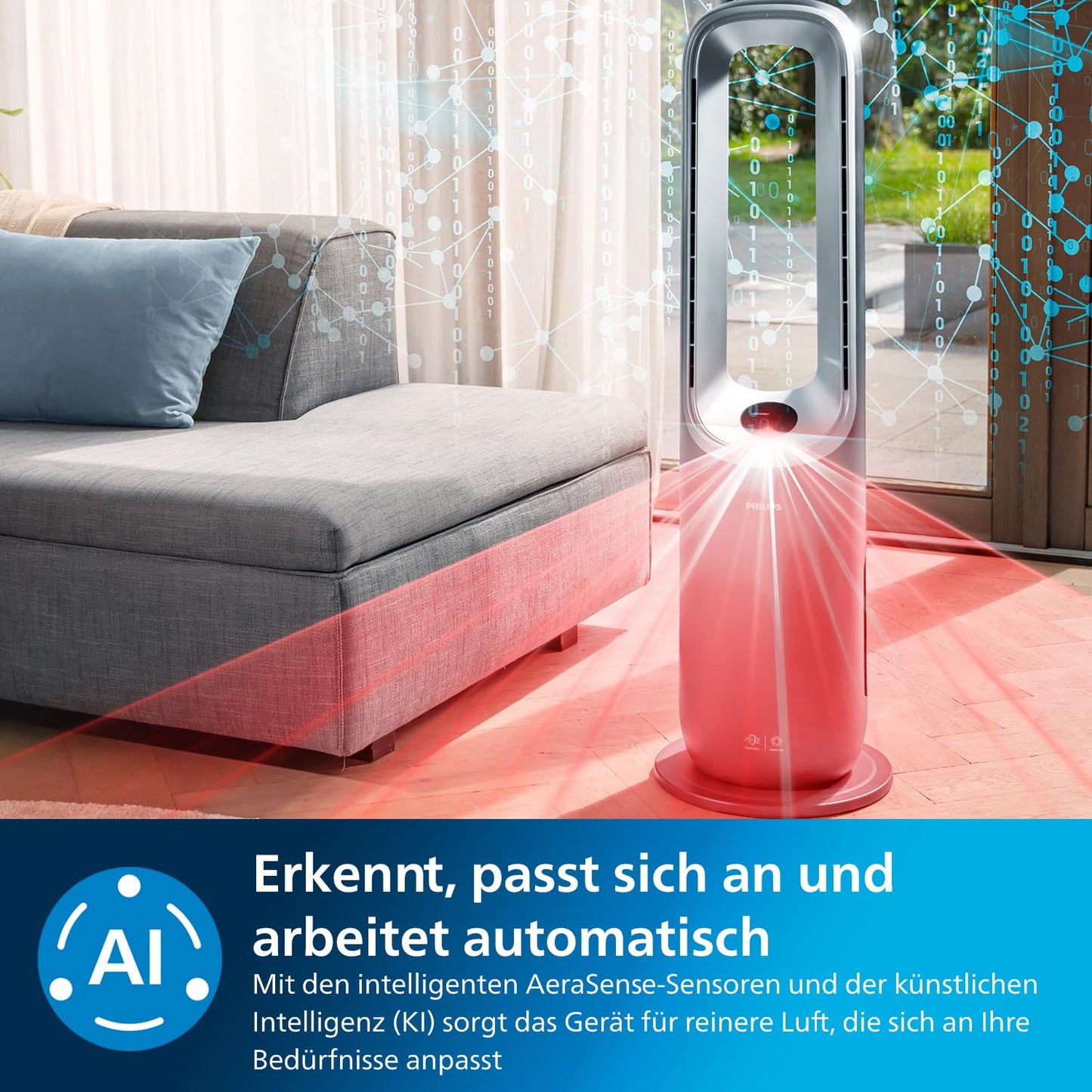 Philips Air Performer 3-in-1: Air purifier, heating and cooling fan - Cleans 70 m², removes 99.97% of allergens and pollutants. HEPA filter, intelligent sensors, Alexa, app. (AMF870/15)