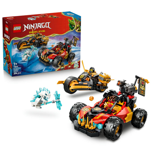 LEGO NINJAGO Kai's and Cole's combination speedster - ninja toy with car, motorcycle, 3 minifigures including Kai & Cole with katanas - gift idea for boys aged 7 and up and Dragons Rising fans - 71864