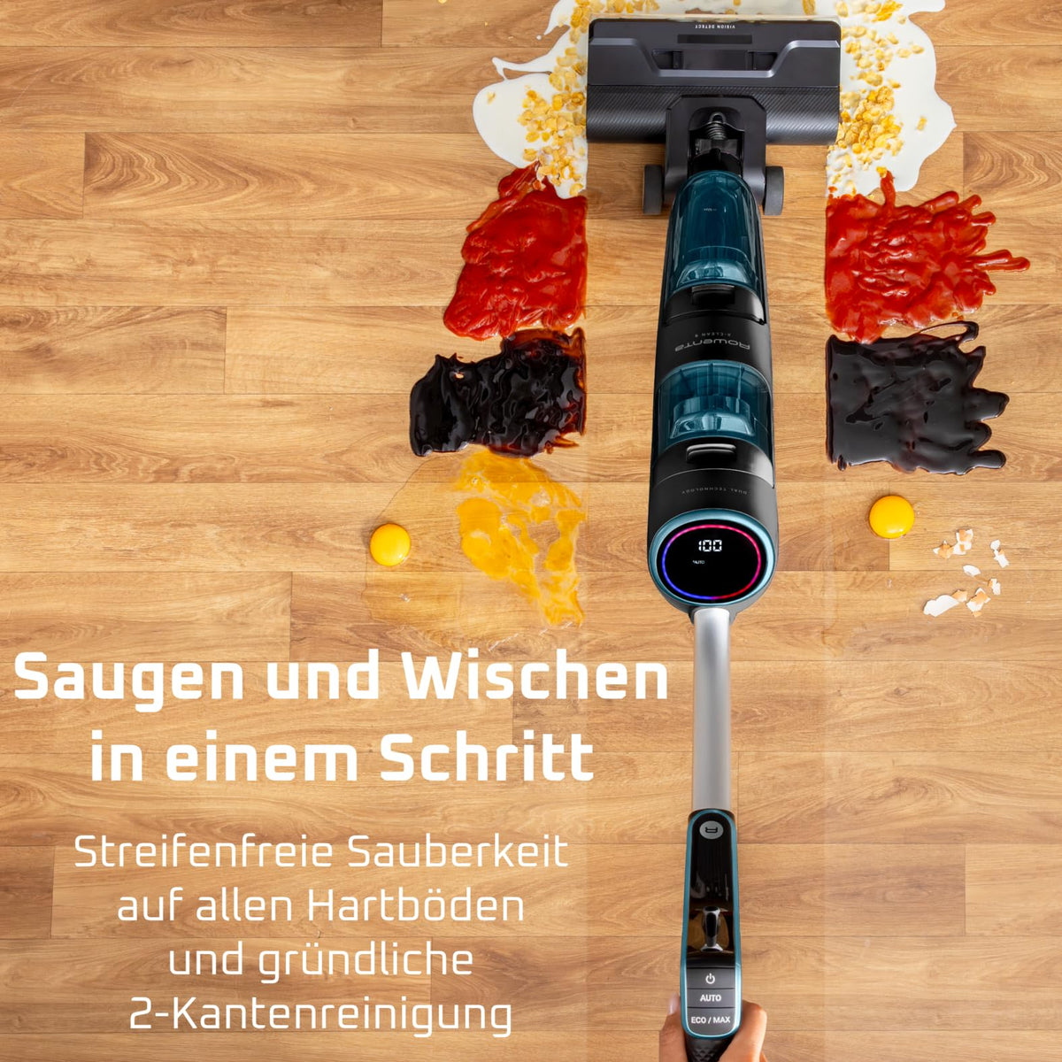 Rowenta X-Clean 5 cordless vacuum cleaner, self-cleaning, only 1.1 kg in hand, voice assistance, LED display, 170 watts, 50 min runtime, Black/Blue, GZ5555EE