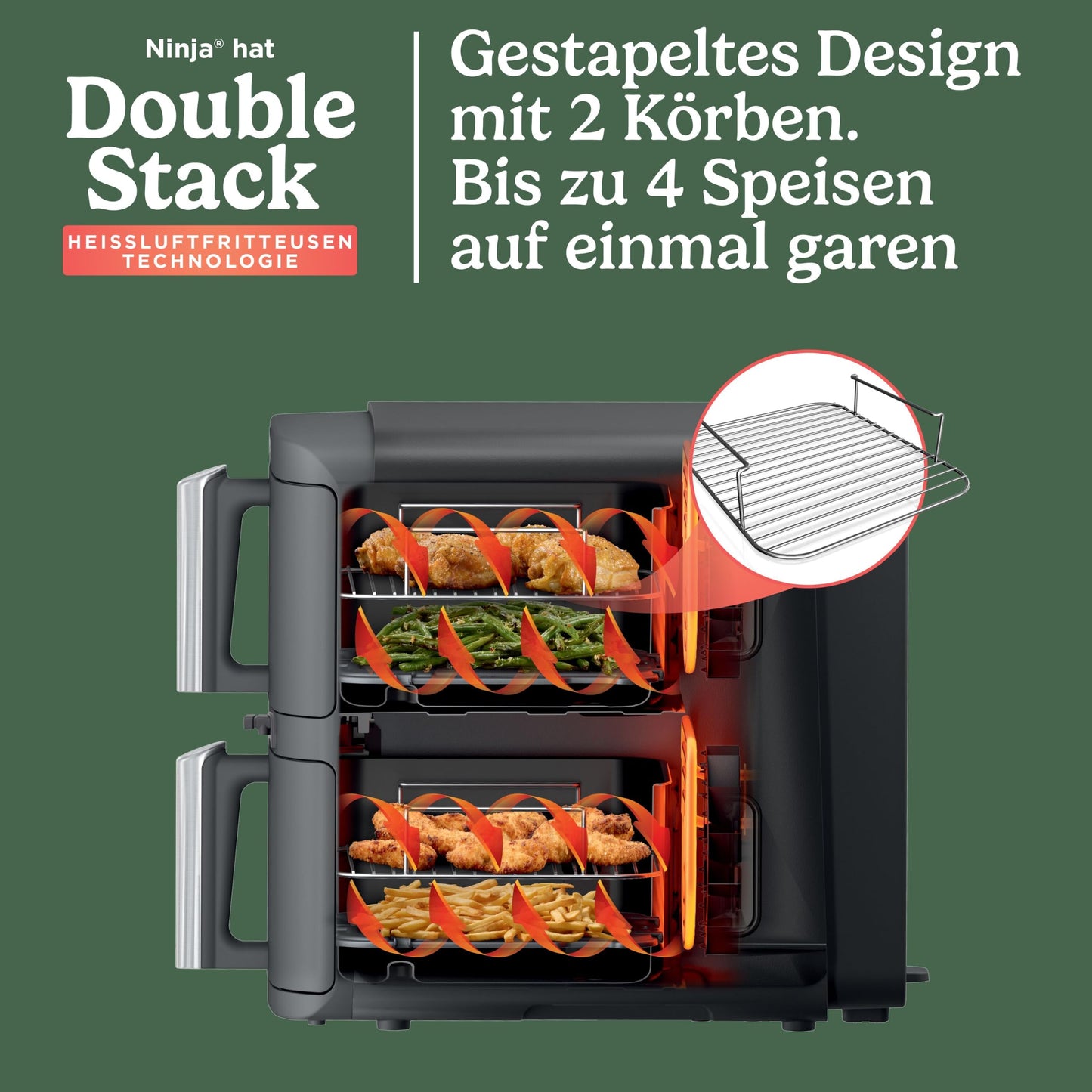 Ninja Double Stack XL Air Fryer with Digital Thermometer and 2 Vertical Drawers, 4 Tiers, and 2 Racks, 9.5L Capacity, 6 Functions, 8 Servings, Steingold SL451EUSD