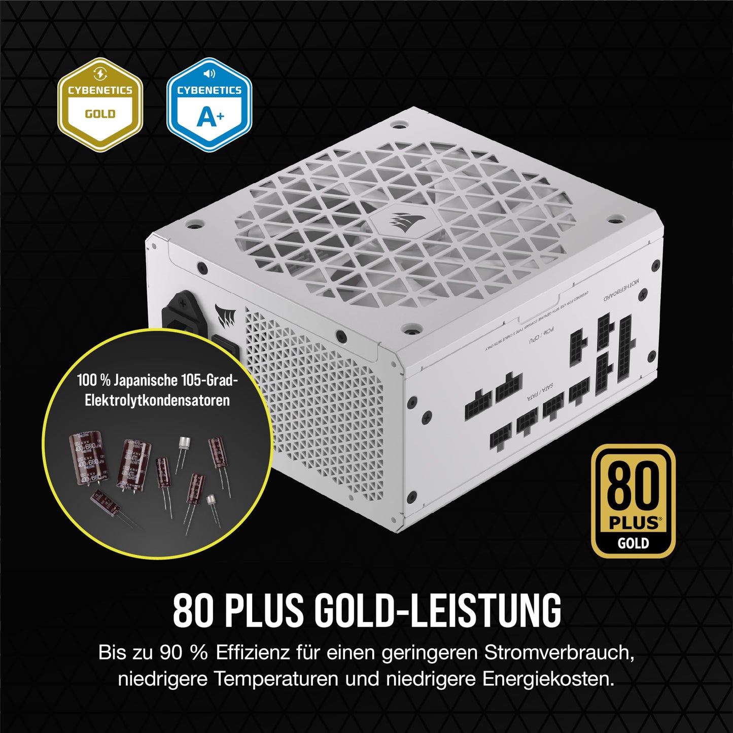 Corsair RM750x SHIFT Fully Modular ATX Power Supply - Modular Side Interface - ATX 3.1 & PCIe 5.1 Compatible - Zero Speed Fan Mode - 105°C Capacitors - 80 PLUS Gold Efficiency - White - CP-9020273-EU