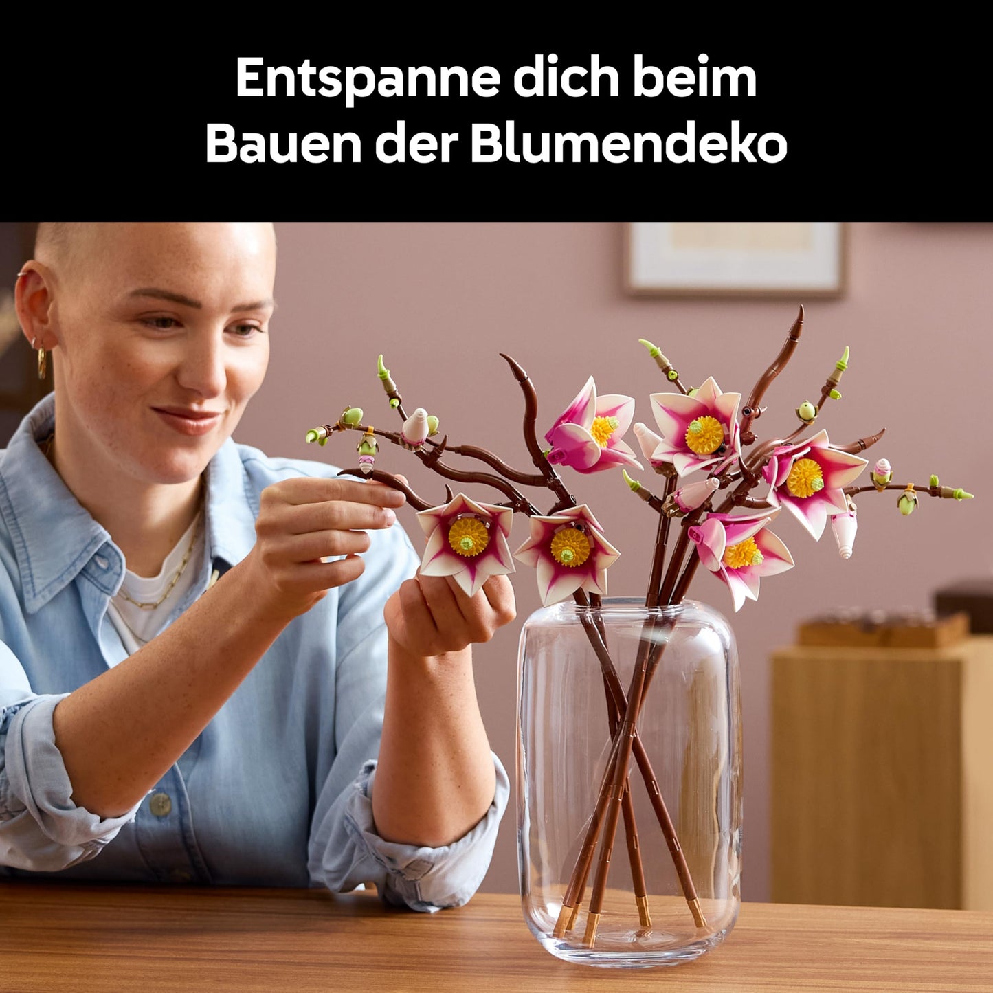LEGO Botanicals Magnolia Branches - Artificial Flower Set for Adults - 5 Artificial Magnolias for Decoration in the Living Room or Bedroom - DIY Gift Idea for Women - 11510