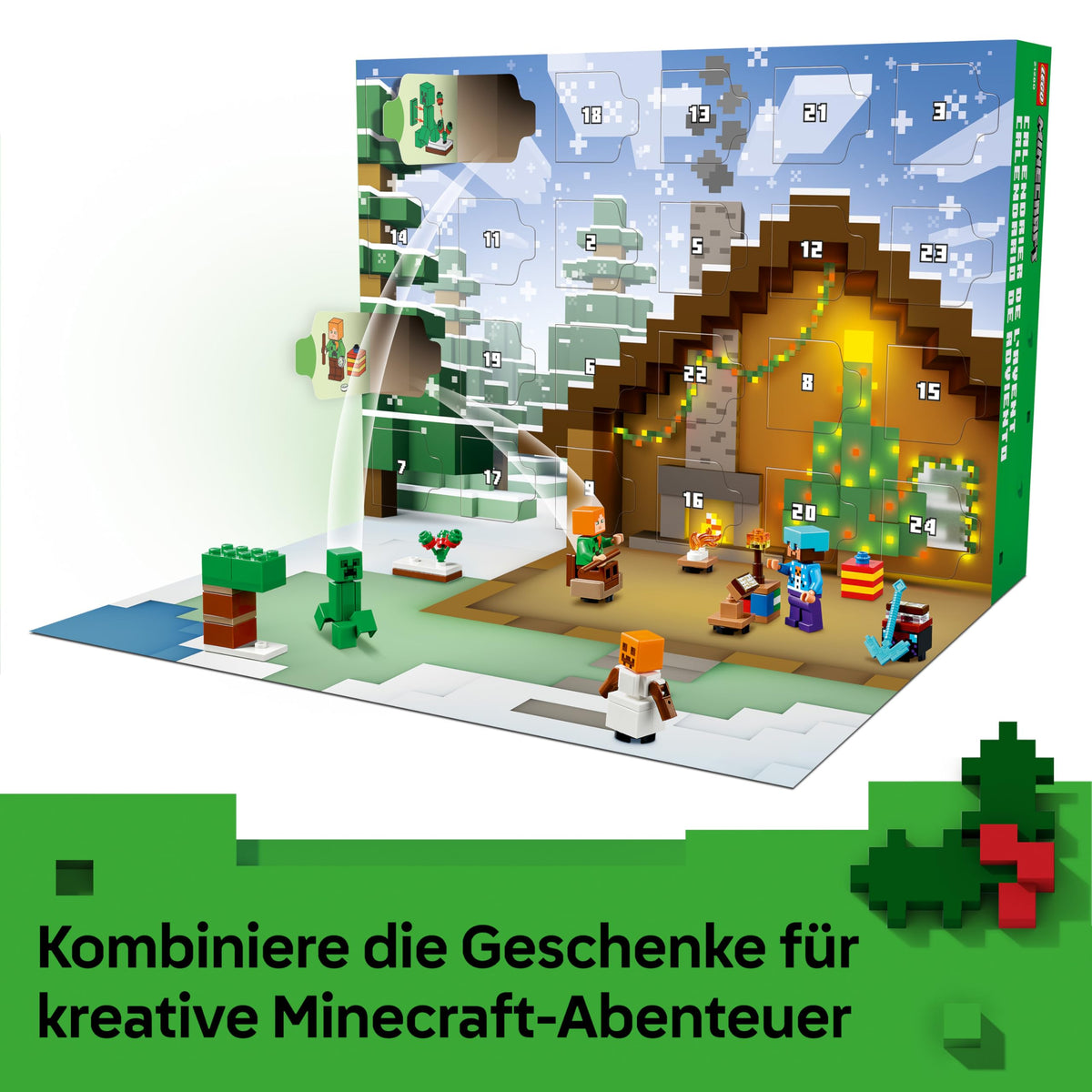 LEGO Minecraft Adventskalender 2025 - Jucărie pentru băieți și fete de la 7 ani - 24 de surprize inclusiv minifigurine și mini-modele - Set de joacă pentru copii - Cadou de gaming pentru Advent - 21280