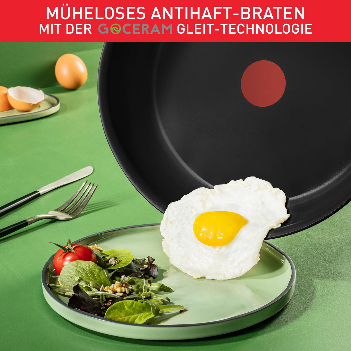Tefal Duetto On tigaie pentru prăjit 24 cm, Go Ceram acoperire ceramică antiaderentă, Thermo-Signal, mâner fixat, potrivită pentru toate tipurile de plite, durabilă, oțel inoxidabil, G7660434