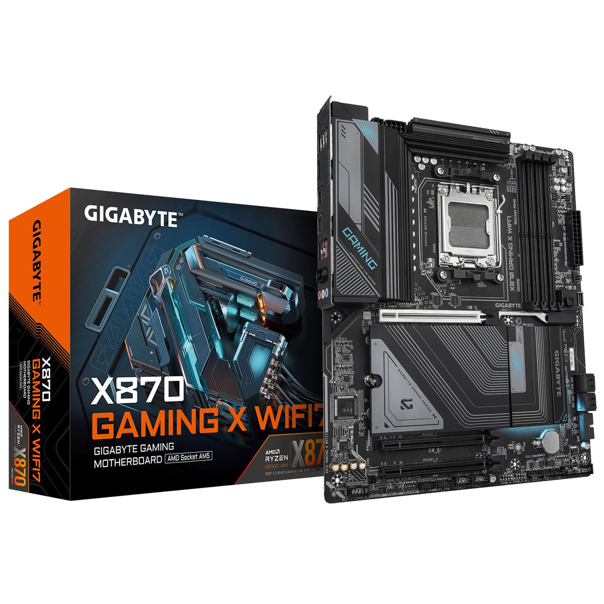 GIGABYTE X870 Gaming X WIFI7 Motherboard - Supports AMD Ryzen 9000 CPUs, 16+2+2-phase VRM, up to 8000MHz DDR5 (OC), 1xPCIe 5.0, Wi-Fi 7, 2.5GbE LAN, USB 4