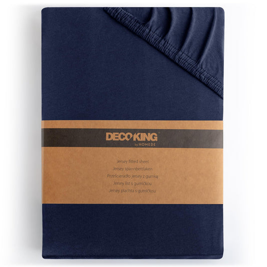 DecoKing Cearșafuri cu elastic 200x220 220x240 cm 100% bumbac pieptănat cearșafuri cu elastic bleumarin jerseu pat boxspring Amber 200 x 220 220 x 240
