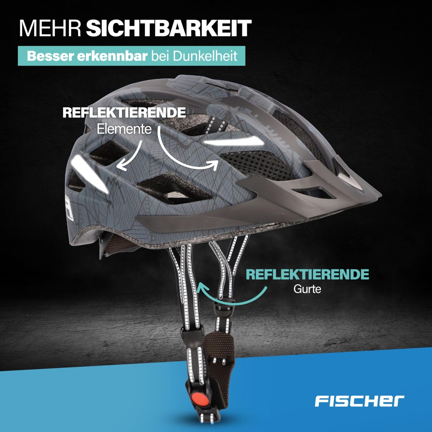 Fischer adult bicycle helmet, cycling helmet, city helmet Urban Plus Brooklyn, S/M, 52-59cm, blue, with integrated LED rear light - 50449