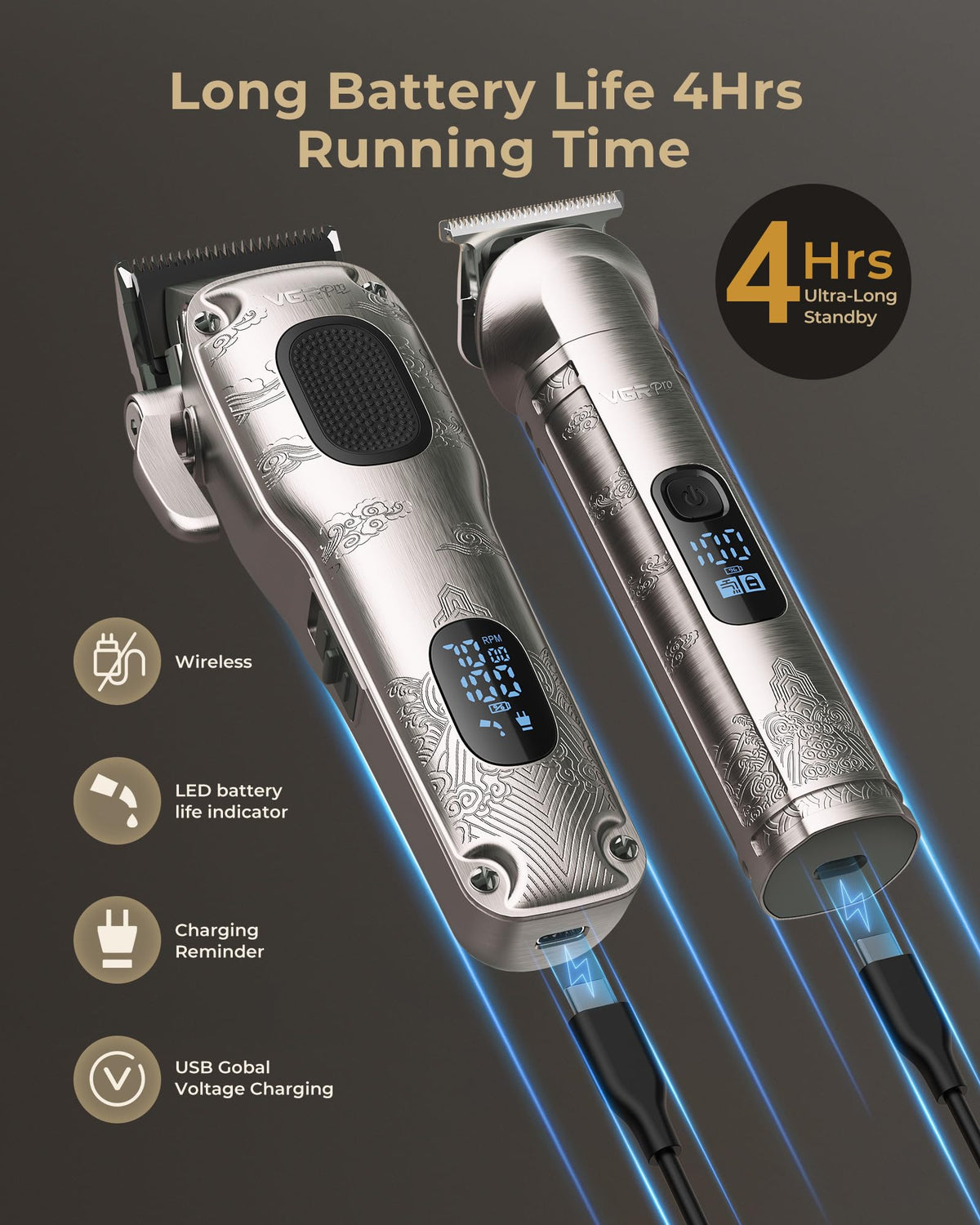 VGRPRO Hair Clipper Professional and Trimmer Set for Men, with EVA Case - V-007