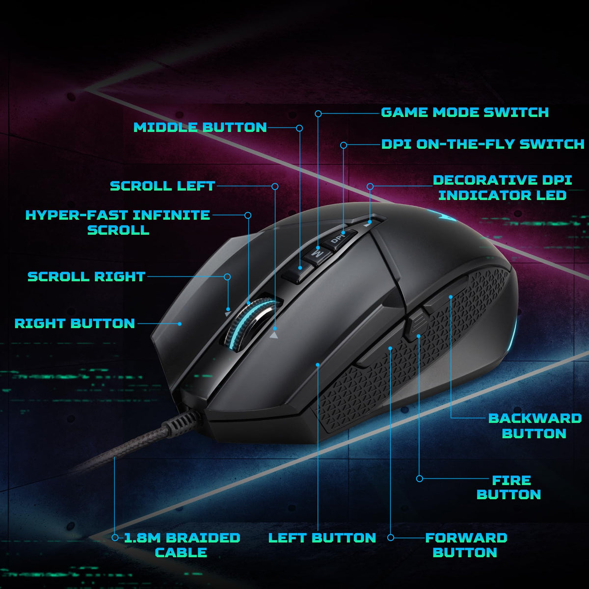 Acer Predator Cestus 335 Maus de gaming (19.000 DPI, 400 IPS Tracking, 10 taste programabile, timp de reacție de 0,5 ms, iluminare RGB), negru - GP.MCE11.02G