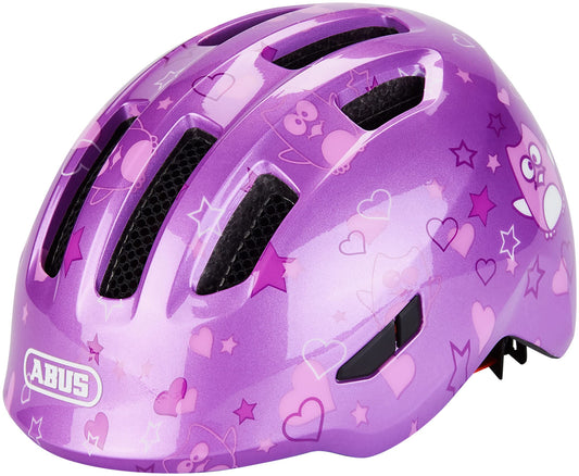 ABUS children's helmet Smiley 3.0 - bicycle helmet with a deep fit, child-friendly designs & space for a braid - for girls and boys - purple with owl pattern, size M - 67260